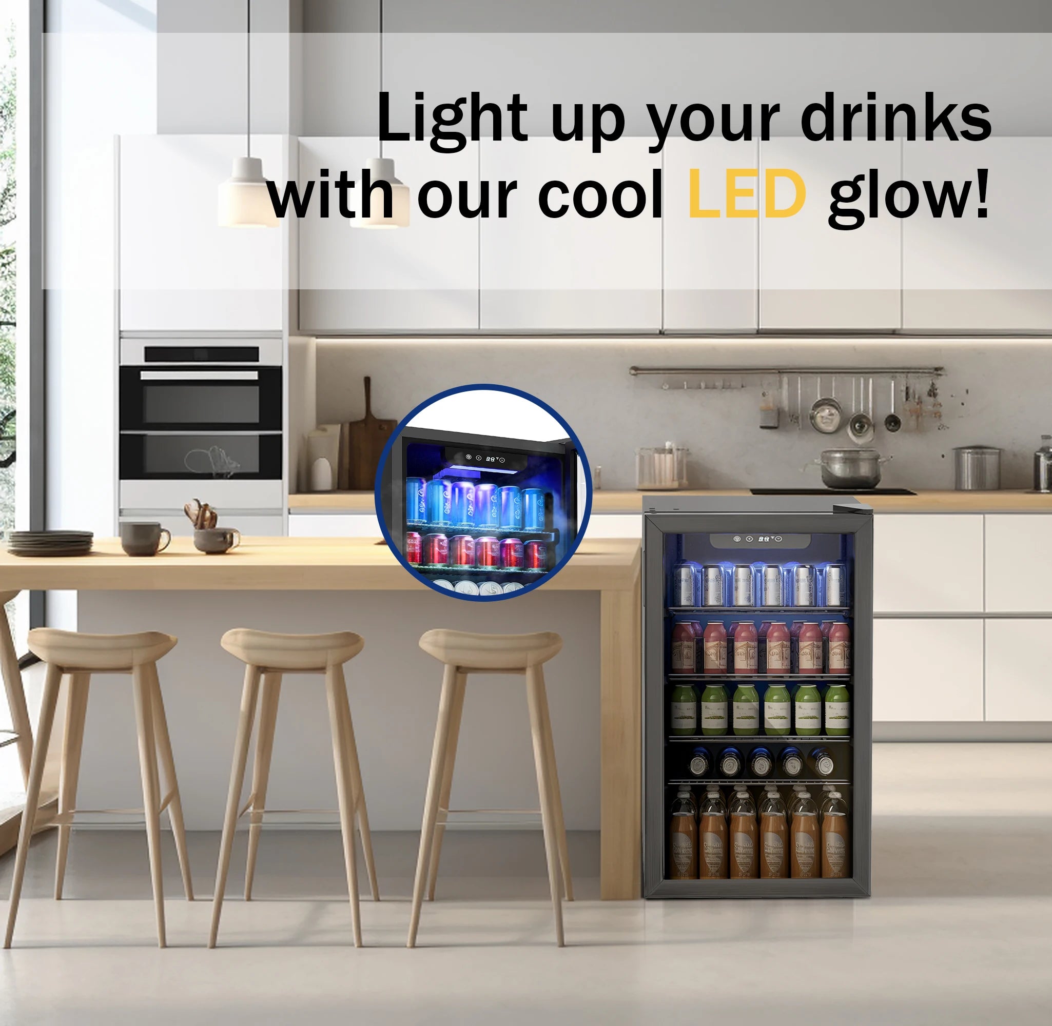 SIMZLIFE Beverage Refrigerator and Cooler 125 Can Mini fridge with Glass Door for Home/Bar/Office Black - US / United