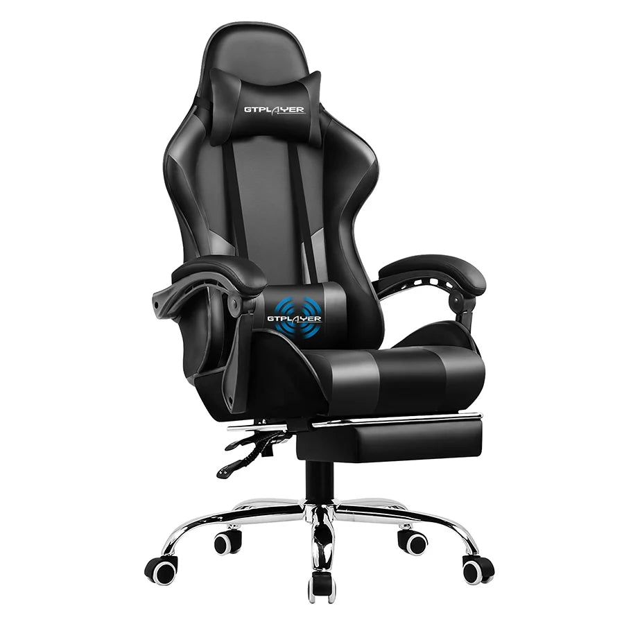 GTPLAYER Gaming Chair with Footrest Lumbar Support Adjustable Height Swivel Seat Headrest for Office or Gaming - black