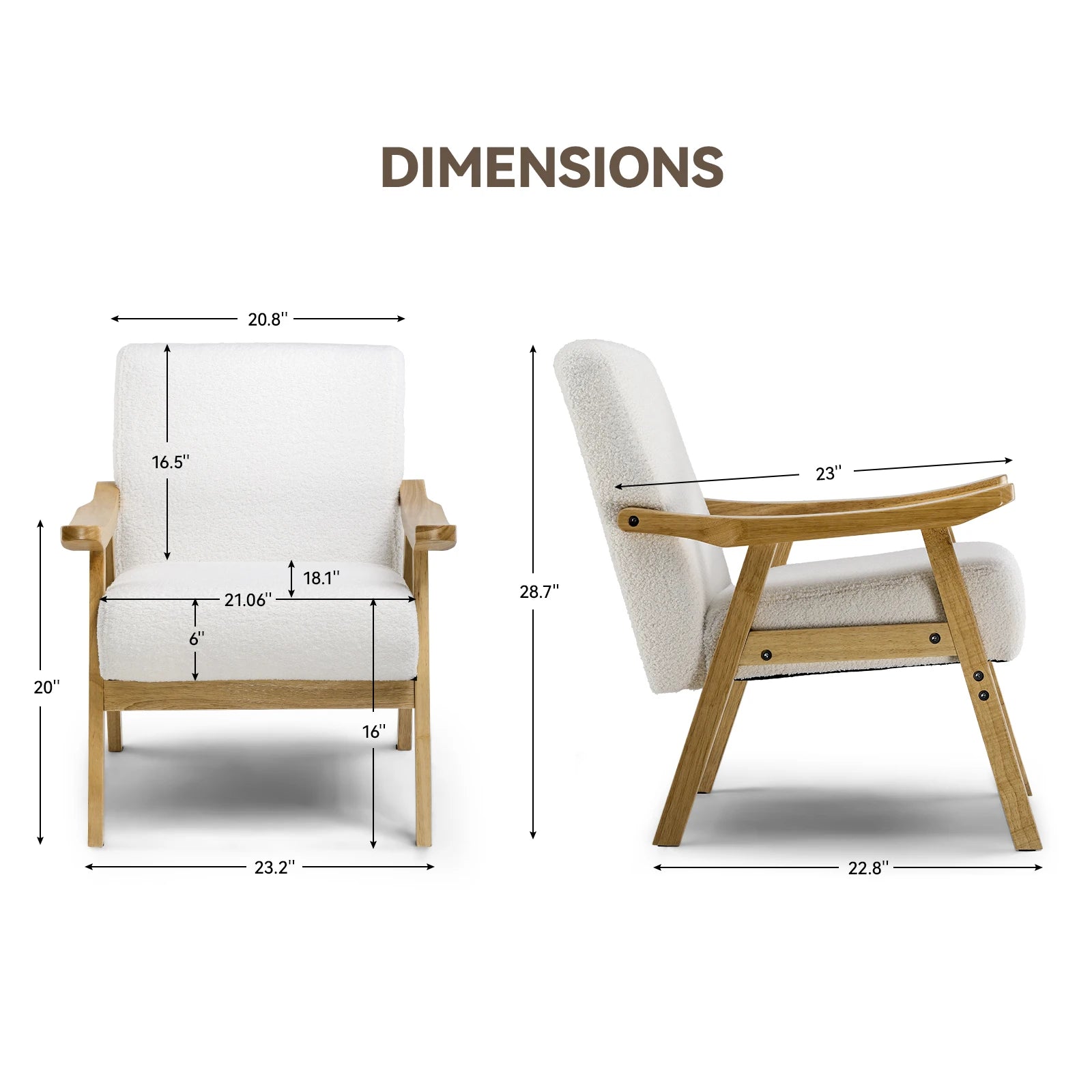 COMHOMA Mid Century Accent Chair Modern Upholstered Armchair with Solid Wood Armrest for Living Room Bedroom Sunroom