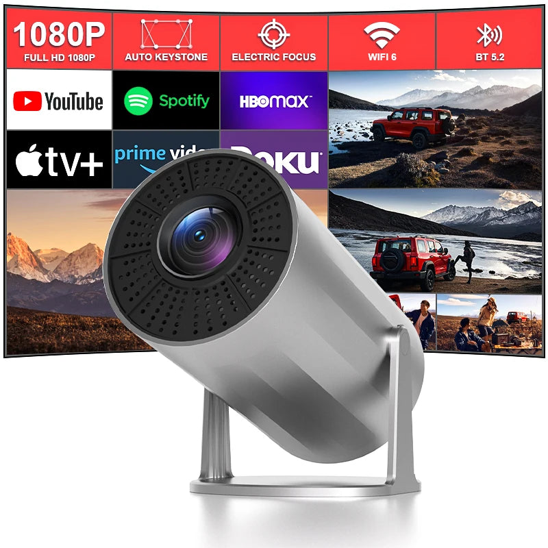 2025 New 4K Smart Android Projector - 180 ° Rotating Stand + Auto Keystone Home/Office/Camping All-In-One