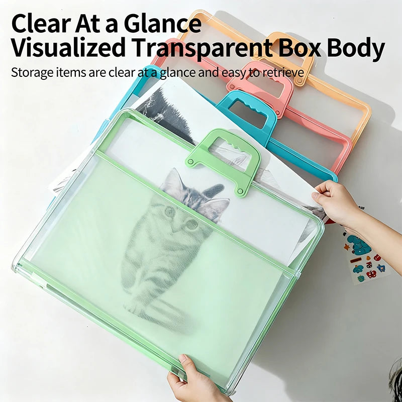 HUAJIE A3 Document Bag PP File Folder Large Capacity Transparent Brochure Storage Bag with Handle for Office School