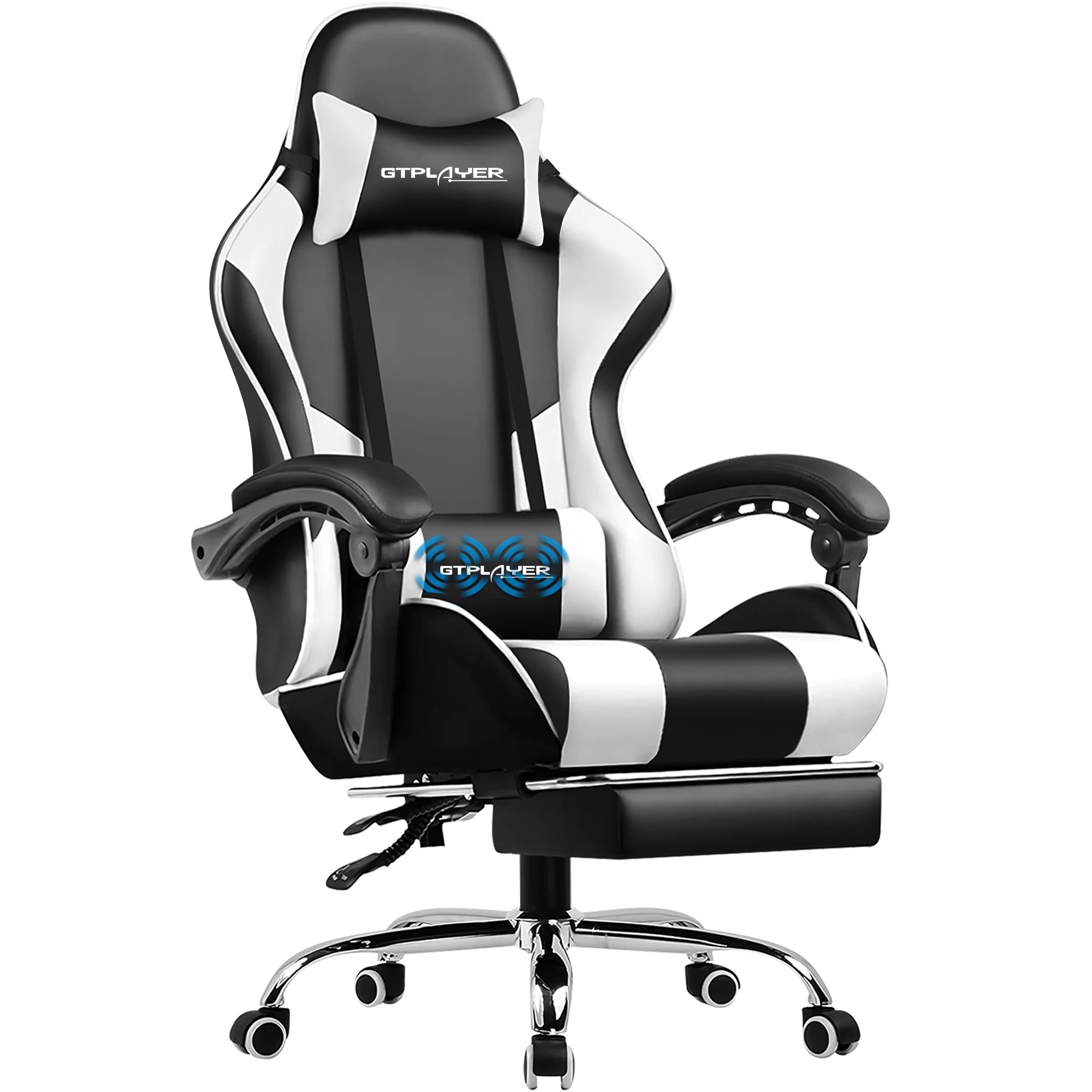 GTPLAYER Gaming Chair with Footrest Lumbar Support Adjustable Height Swivel Seat Headrest for Office or Gaming