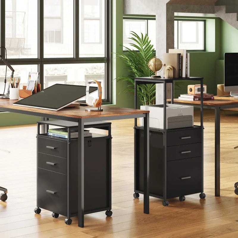 GALAXHERO File Cabinet with Storage Drawers Rolling Printer Stand with Adjustable Shelves Wood Filing Cabinet for Office
