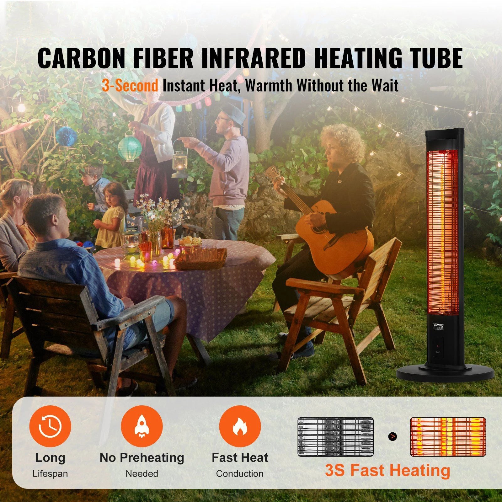 1500W Electric Space Heater Patio Heater with Thermostat Heating Fan Warm Air Blower Household Bedroom Office Infrared