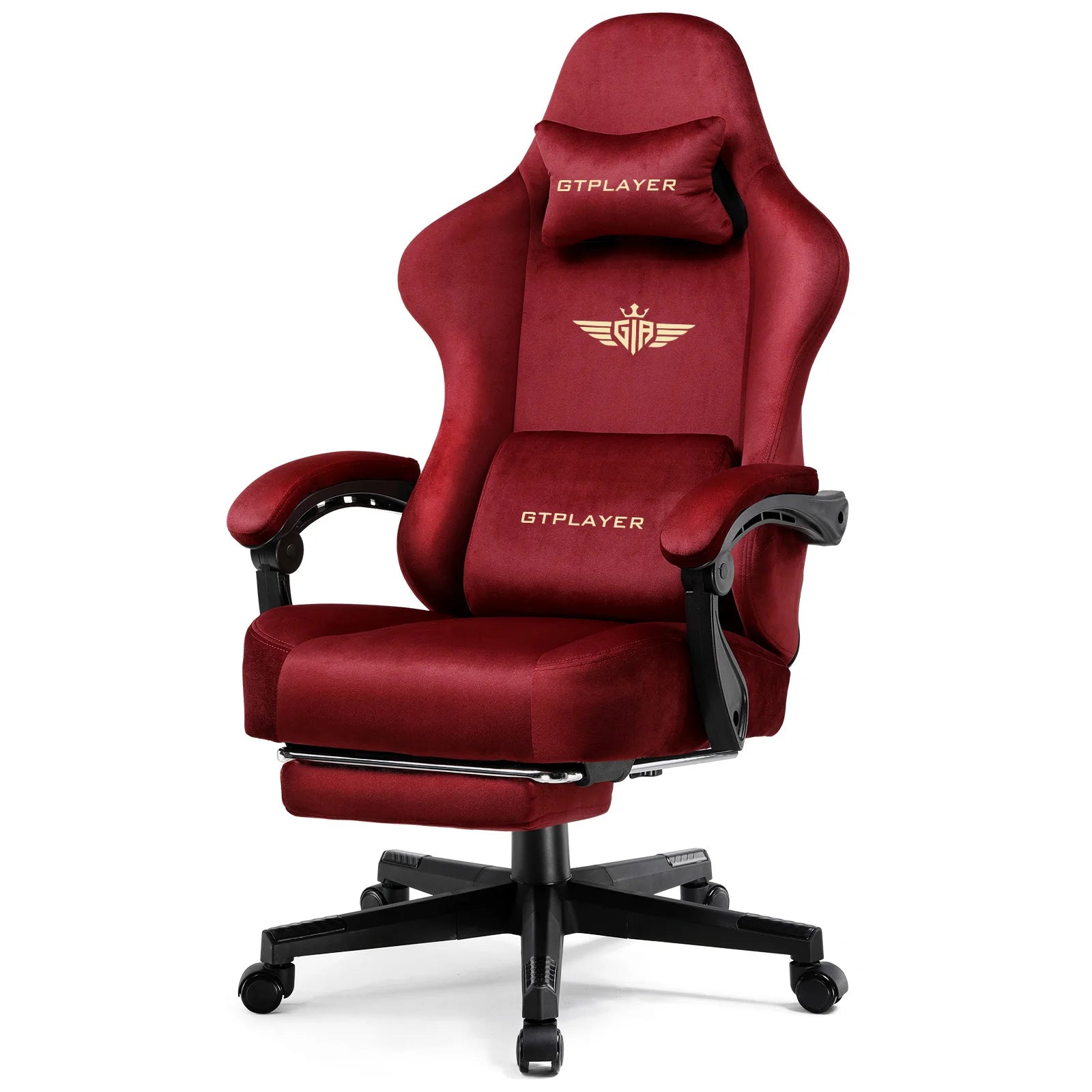 Gtplayer Gaming Chair Fabric with Pocket Spring Cushion Big and Tall Gaming Chair 350Lbs High Back Computer Chair - Red