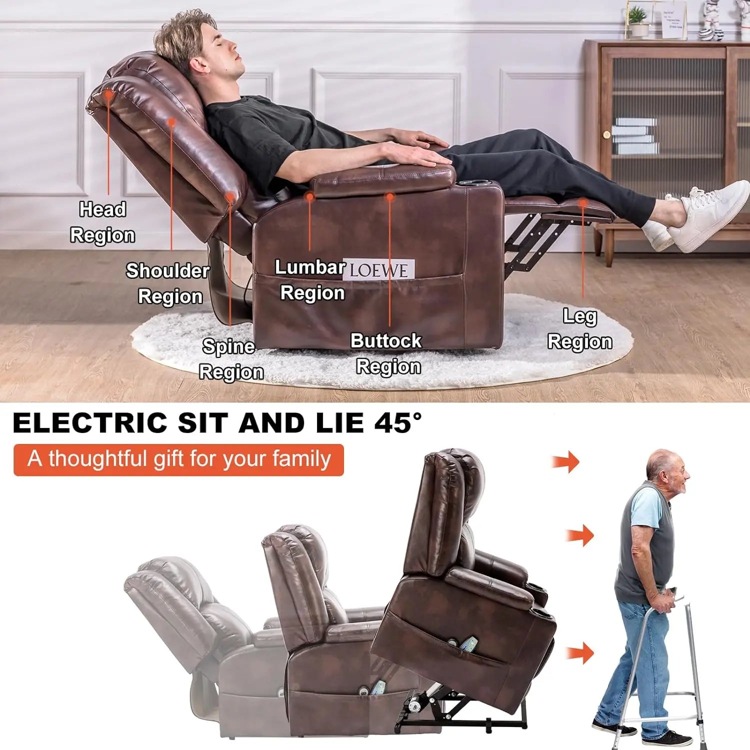 Comhoma Power Lift Recliner for Elderly Lift Chair with Heat and Massage Pu Recliner Sofa with Cup Holder