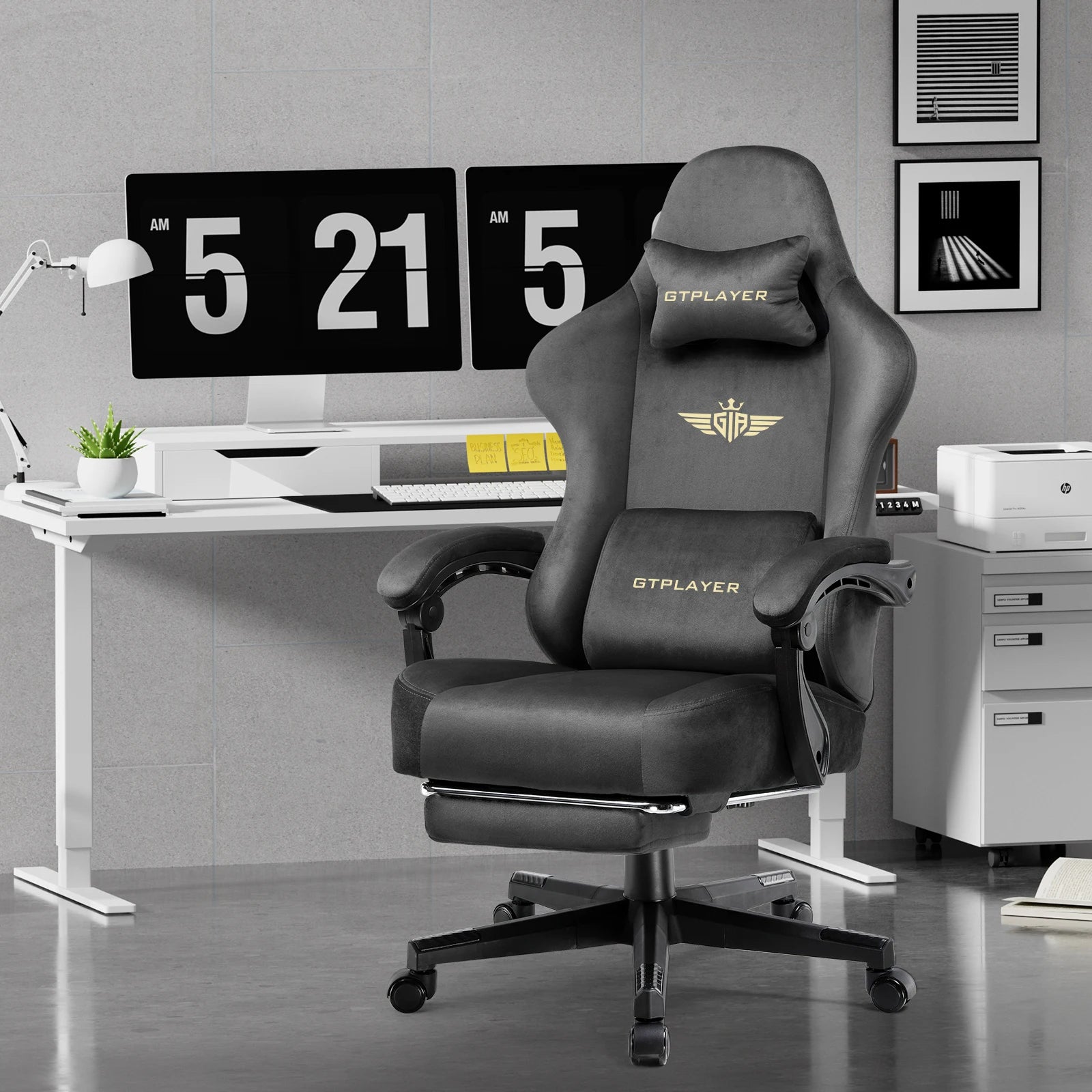 Gtplayer Gaming Chair Fabric with Pocket Spring Cushion Big and Tall Gaming Chair 350Lbs High Back Computer Chair