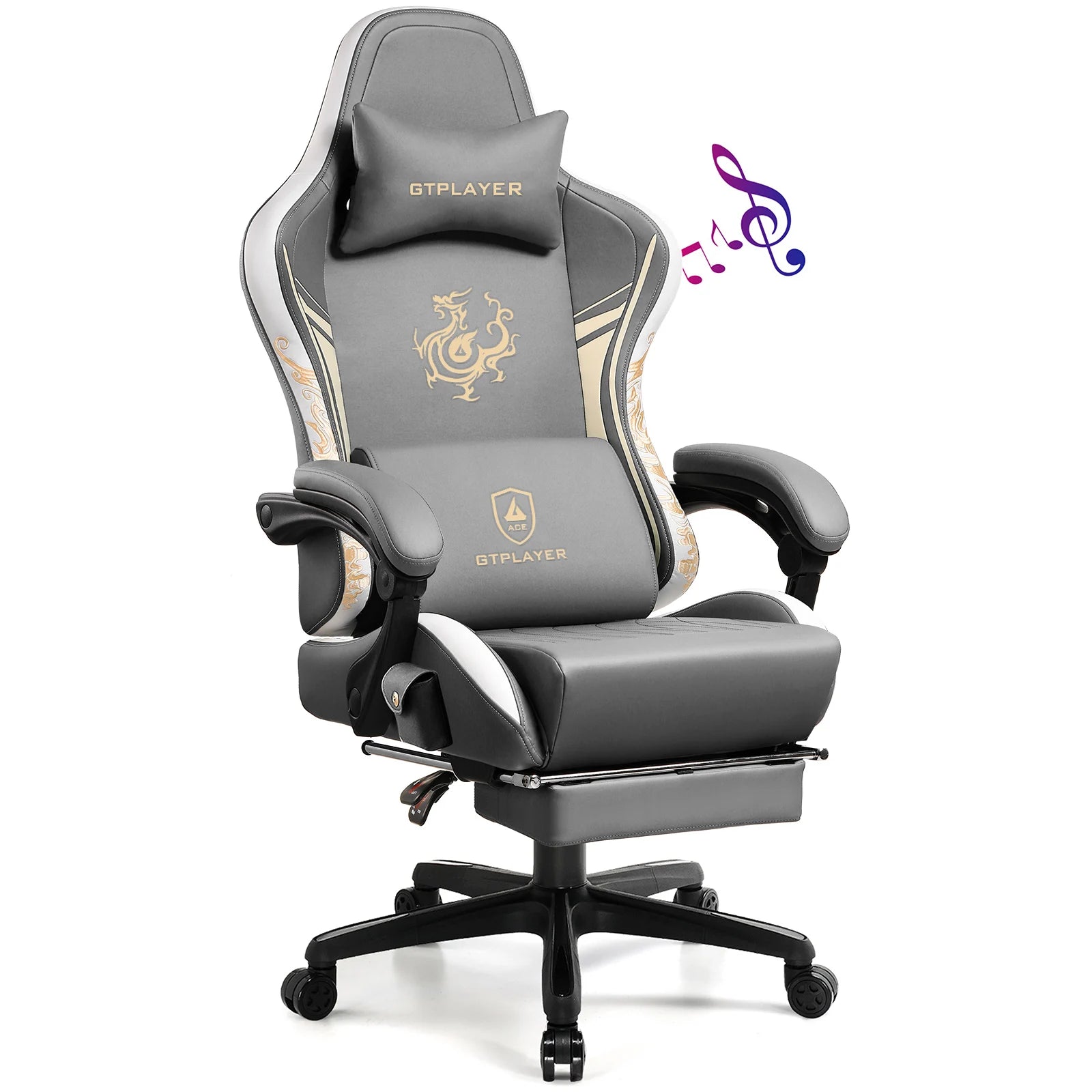 GTPLAYER Gaming Chair with Bluetooth Speakers Footrest & Ergonomic Design Dragon Series Video Game & Office Chair