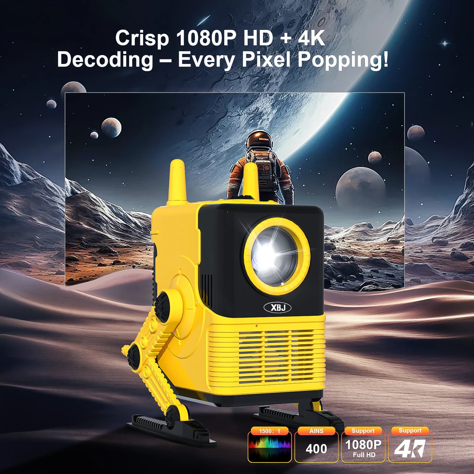 2025 Latest Robot Smart Projector - 4K/1080P Outdoor WiFi/Bluetooth 600LM Portable Auto Keystone - USB/Phone/Laptop