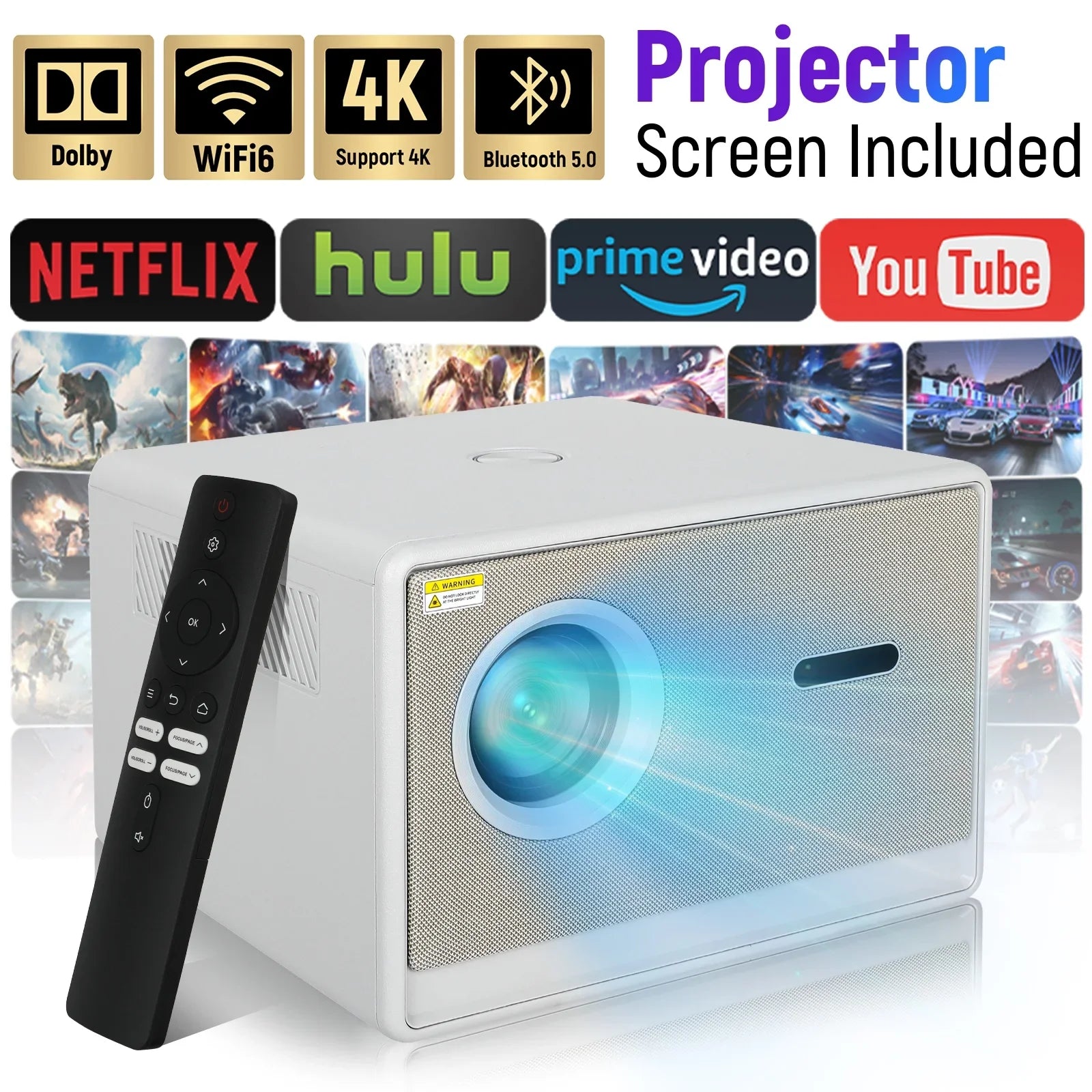 BESTSKI P7 Projector Android 11 4K FHD 1920*1080P Dual Wifi 600ANSI 180°flexible BT5.0 Cinema Outdoor Portable Projetor