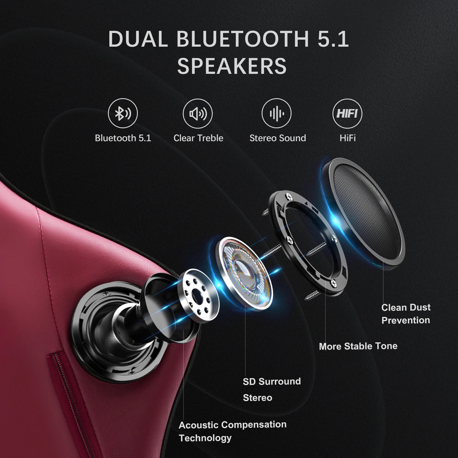 GTPLAYER Gaming Chair Adjustable Ergonomic Faux Leather Swiveling PC & Racing Game Chair with Built-in Speakers,Footrest