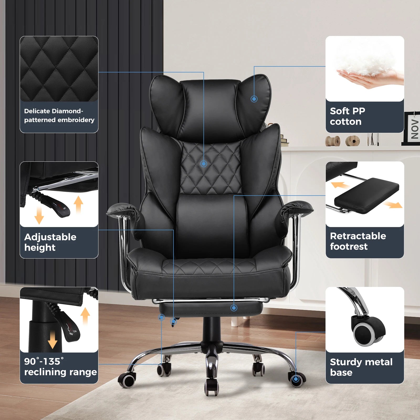 Big and Tall Gaming Chair with Pocket Spring Lumbar Support Ergonomic Office Chair with Footrest