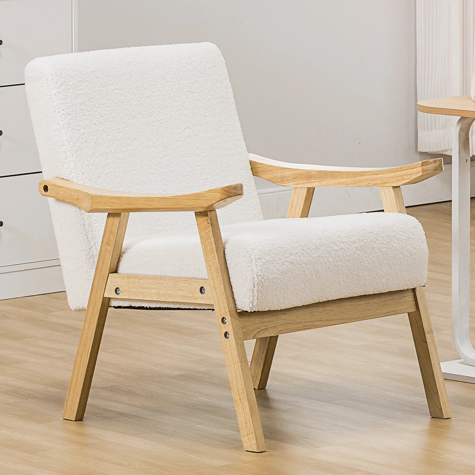 COMHOMA Mid Century Accent Chair Modern Upholstered Armchair with Solid Wood Armrest for Living Room Bedroom Sunroom