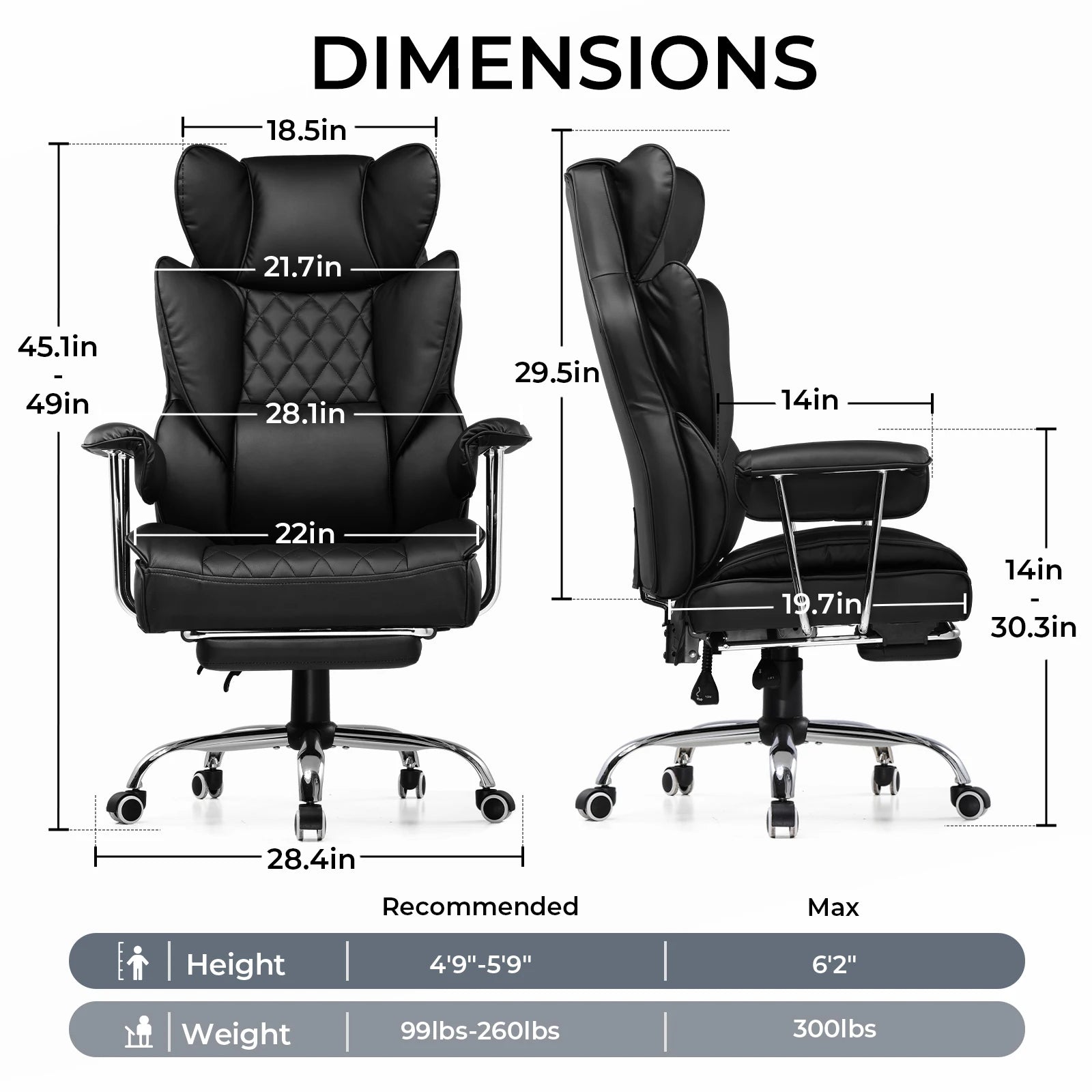 Big and Tall Gaming Chair with Pocket Spring Lumbar Support Ergonomic Office Chair with Footrest