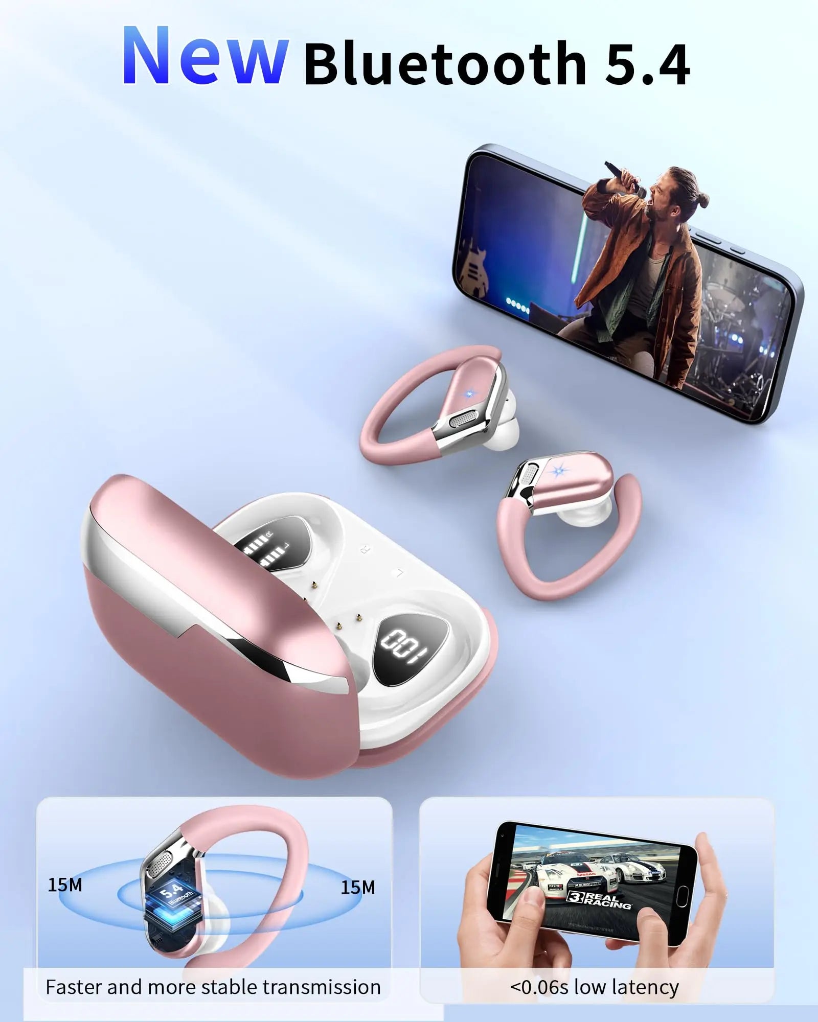 50H Playtime Bluetooth 5.4 Wireless Earphones IP7 Waterproof Sport Earbuds with ENC Mic & Touch Control.