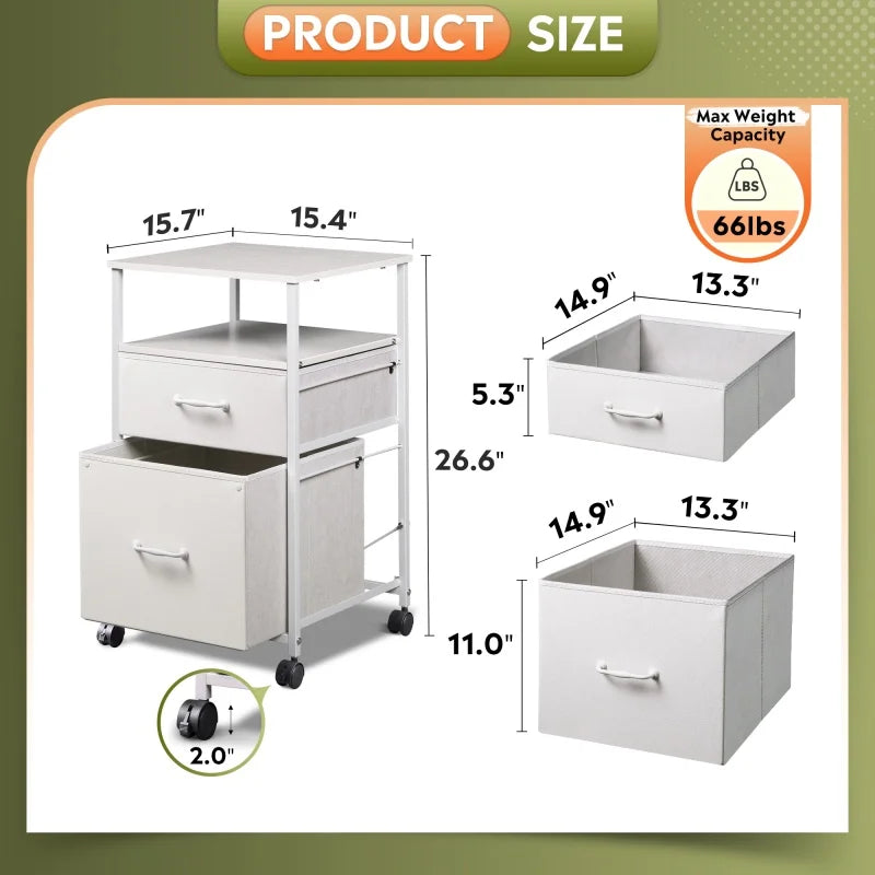 GALAXHERO 2 Drawer Fabric Filing Cabinet Mobile Vertical File Cabinet with Wheels Rolling Printer Stand Organizer Home
