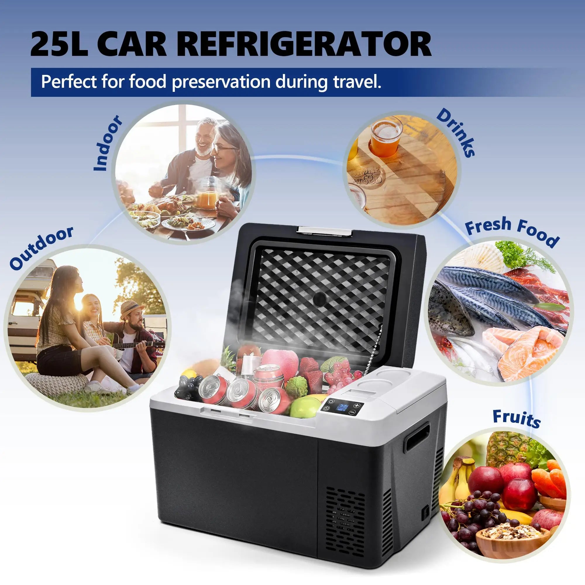 SIMZLIFE Car Fridge 12V 23L Portable Refrigerator APP Control Car Refrigerator Freezer Usable Battery for Camping