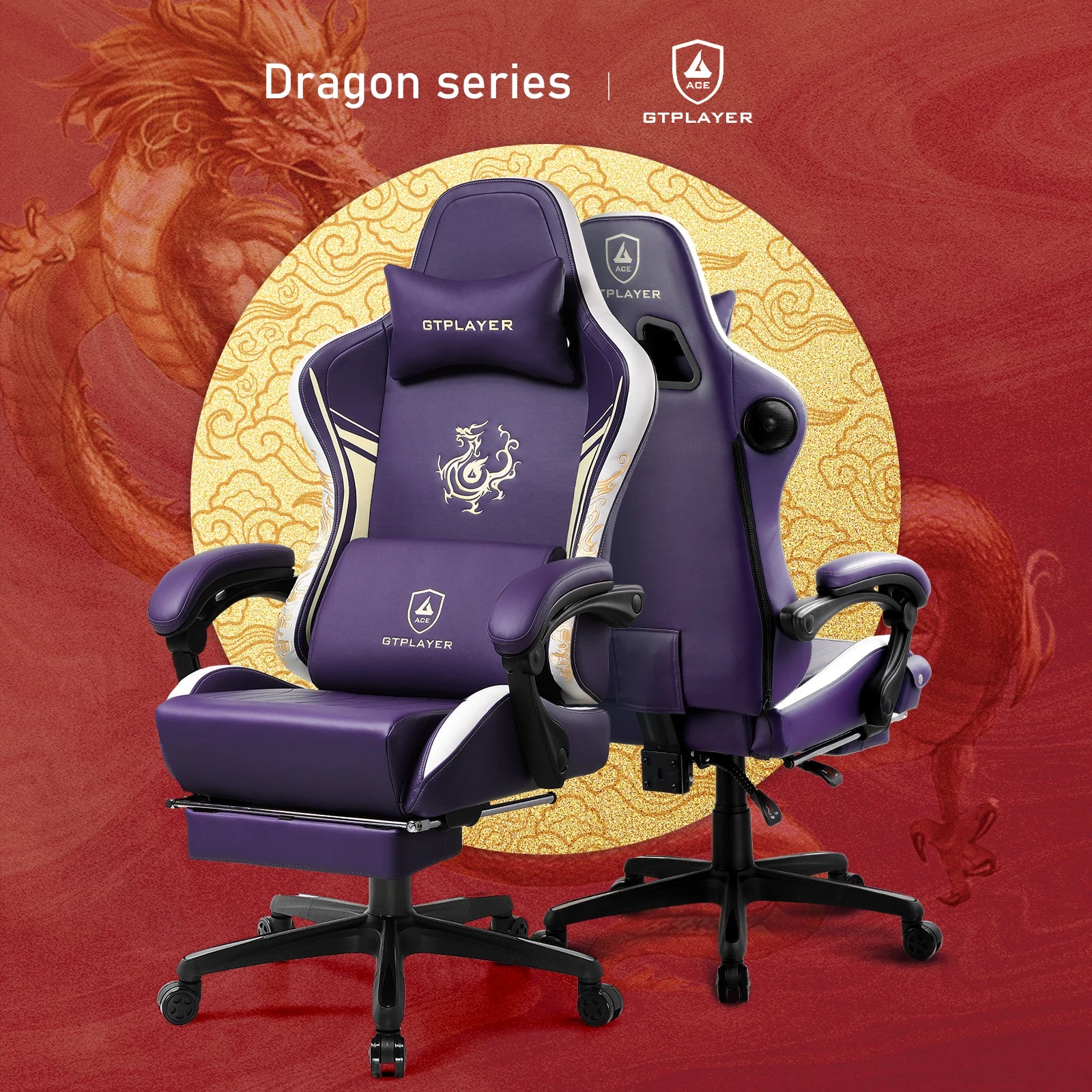 GTPLAYER Gaming Chair with Bluetooth Speakers Footrest & Ergonomic Design Dragon Series Video Game & Office Chair