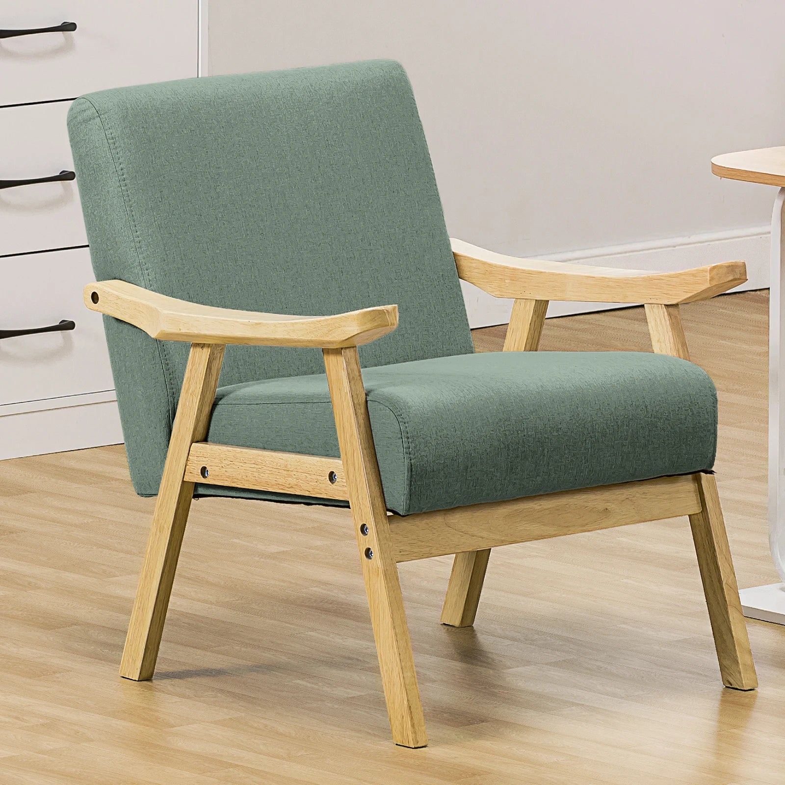 COMHOMA Mid Century Accent Chair Modern Upholstered Armchair with Solid Wood Armrest for Living Room Bedroom Sunroom