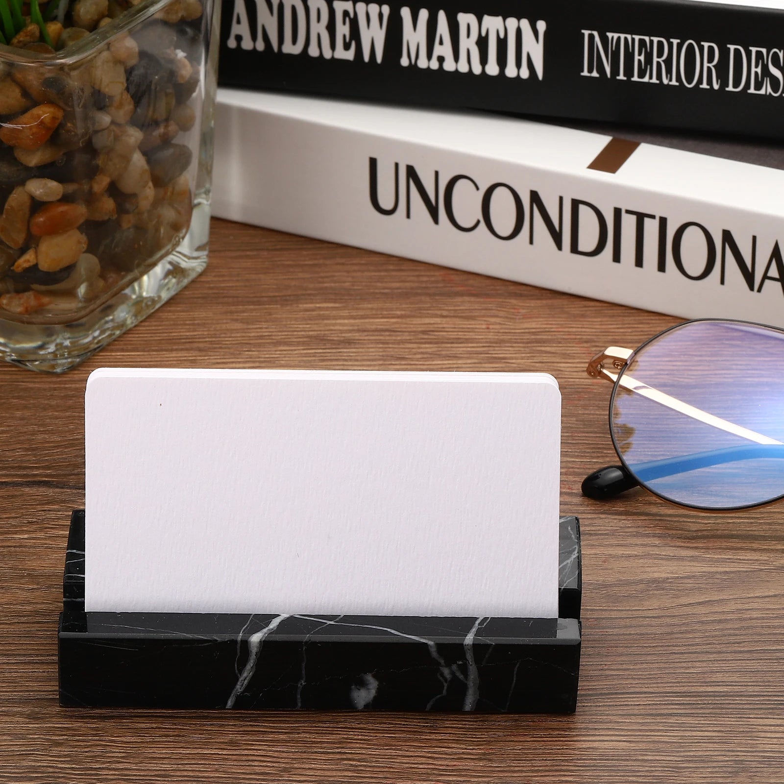 1/2Pcs Business Card Holder for Desk Marble Business Card Holders Stone Card Stand Organizer Cards Display for Office