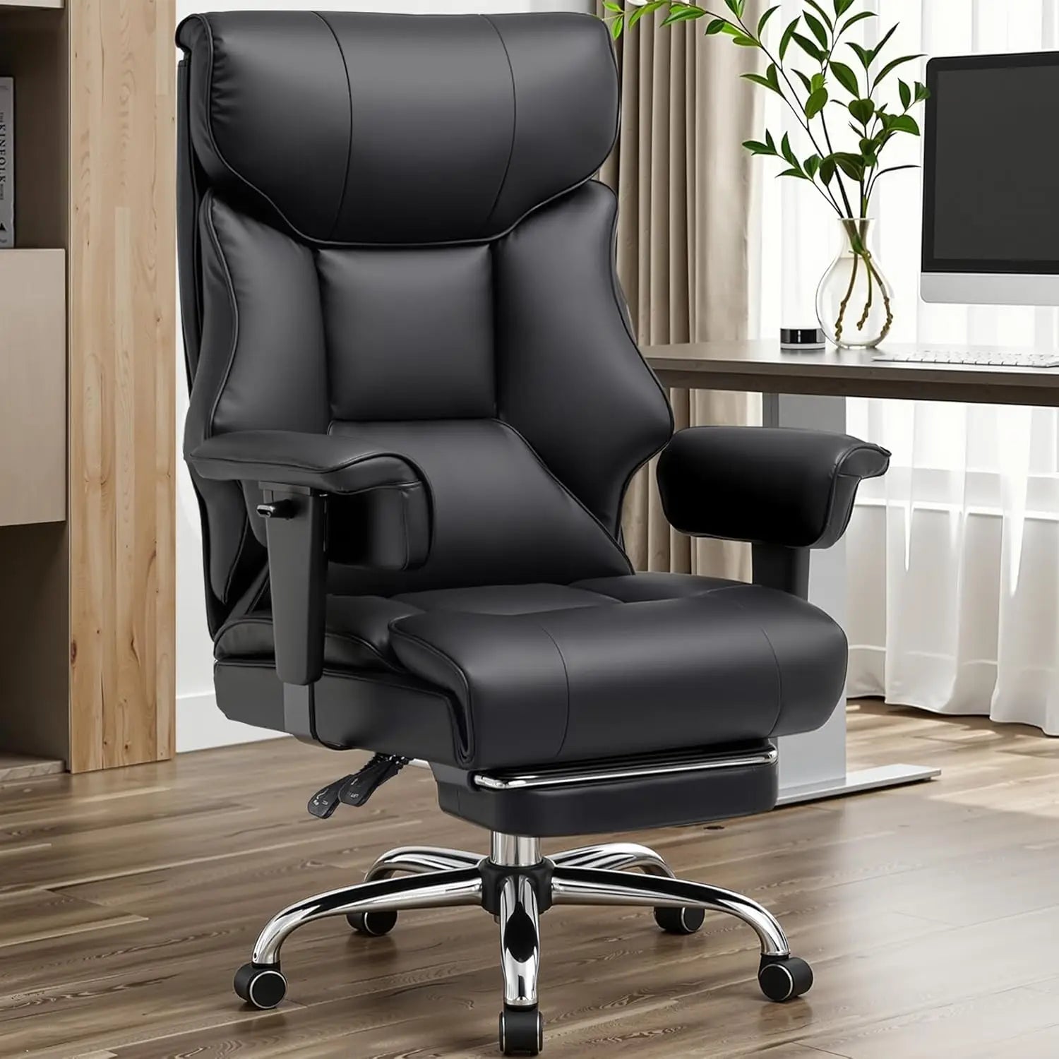 COMHOMA Big and Tall Office Chair 400lbs High Back Leather Executive Chair with Ergonomic Lumbar Support & Pocket