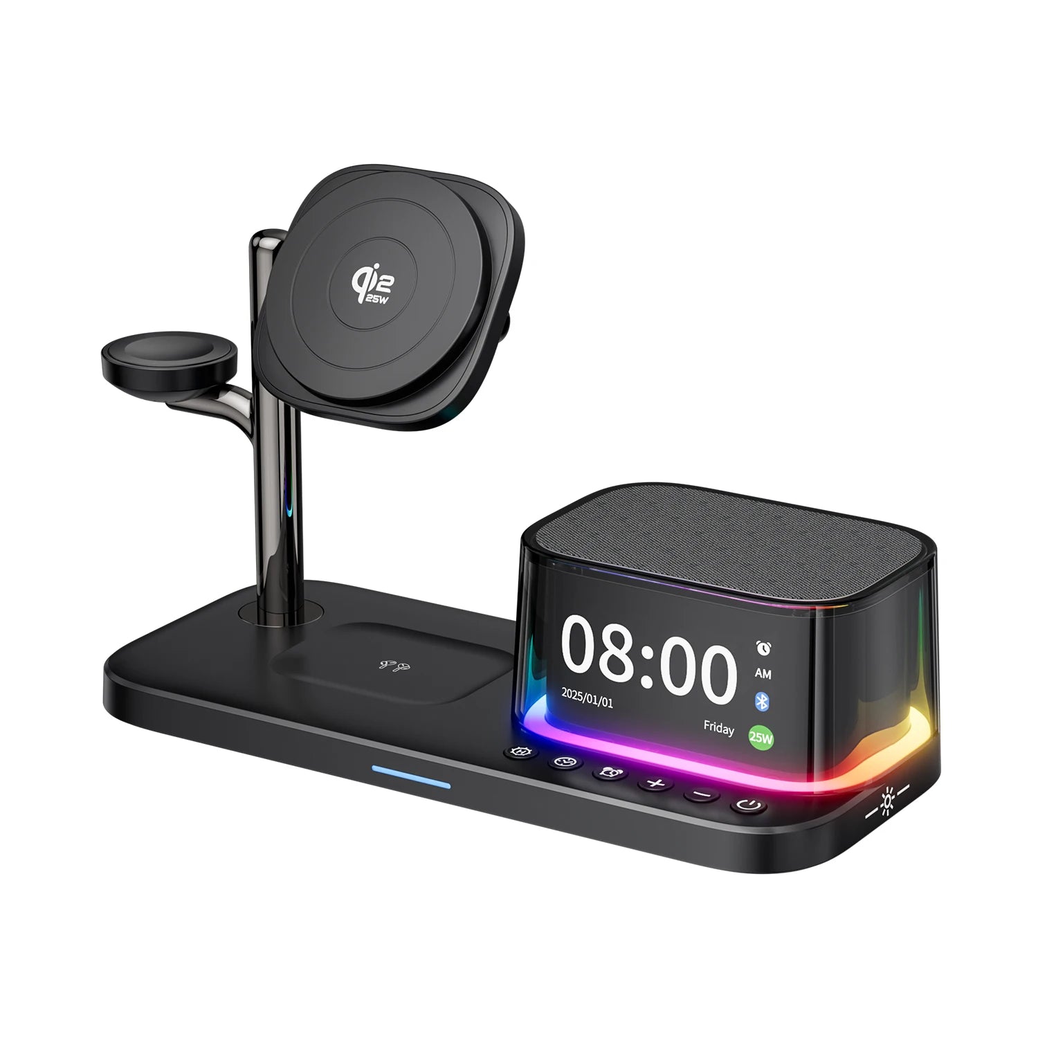 Time alarm clock 3 in 1 magnetic wireless charger 25W fast charging RGB Bluetooth audio multifunctional wireless