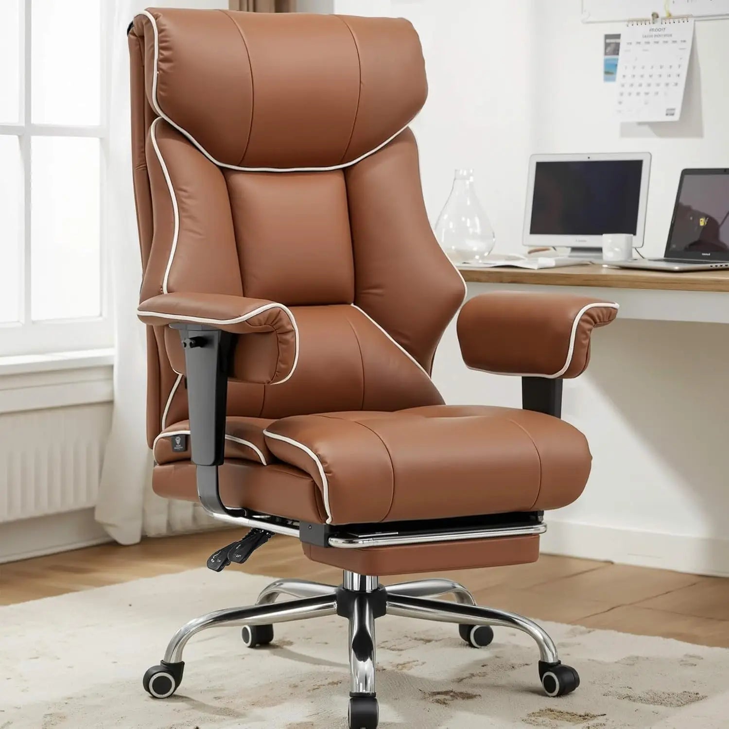 COMHOMA Big and Tall Office Chair 400lbs High Back Leather Executive Chair with Ergonomic Lumbar Support & Pocket