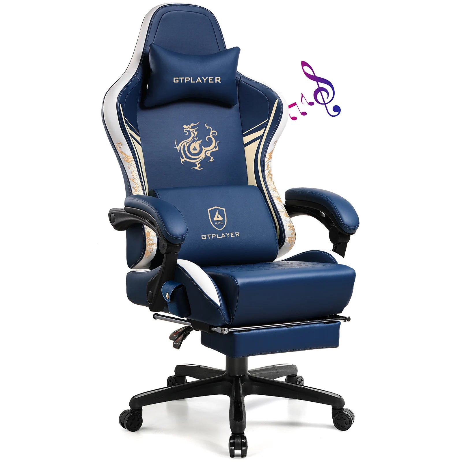 GTPLAYER Gaming Chair with Bluetooth Speakers Footrest & Ergonomic Design Dragon Series Video Game & Office Chair