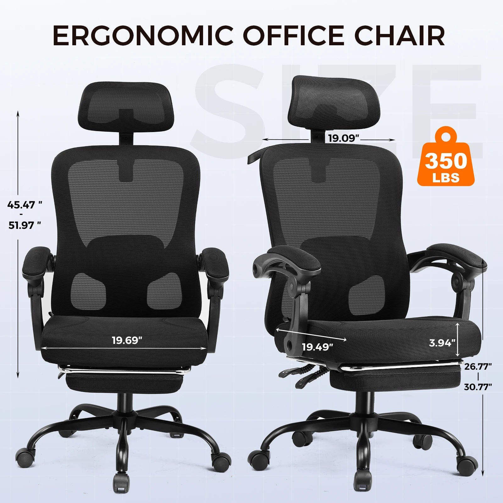 Office Chair: High Back Ergonomic W/ 3D Adjustable Lumbar Headrest Footrest Reclining Mesh & Linkage Armrest