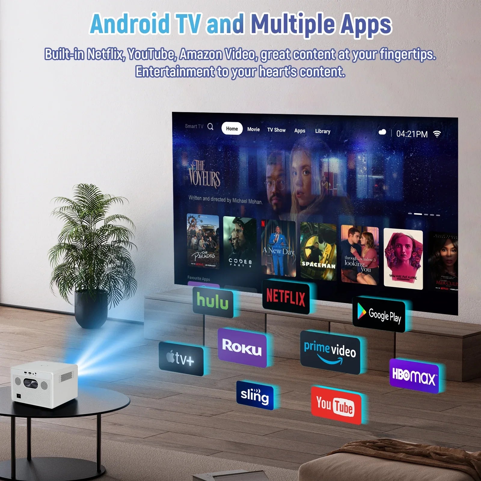 BESTSKI P7 Projector Android 11 4K FHD 1920*1080P Dual Wifi 600ANSI 180°flexible BT5.0 Cinema Outdoor Portable Projetor