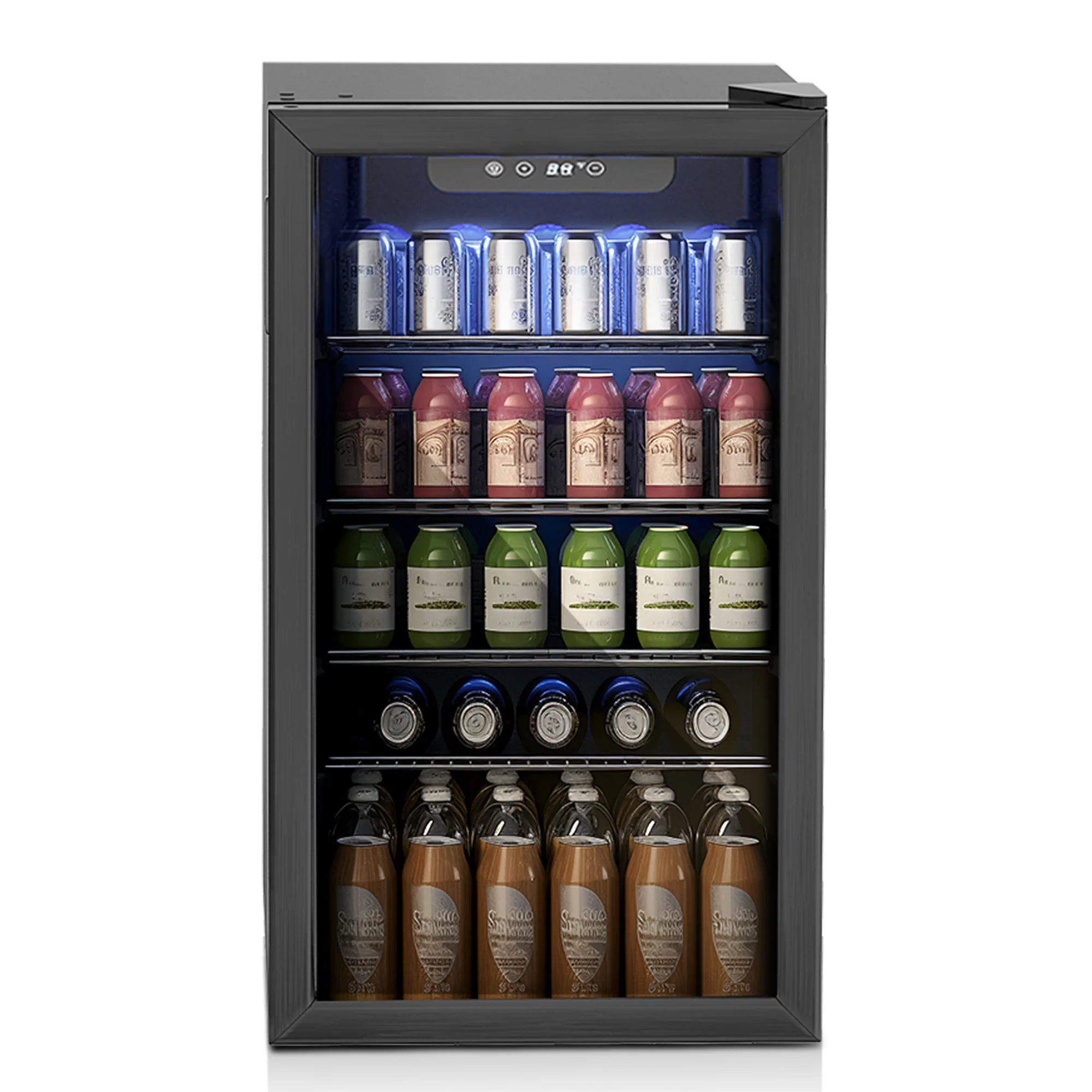 SIMZLIFE Beverage Refrigerator and Cooler 125 Can Mini fridge with Glass Door for Home/Bar/Office Black - US / United