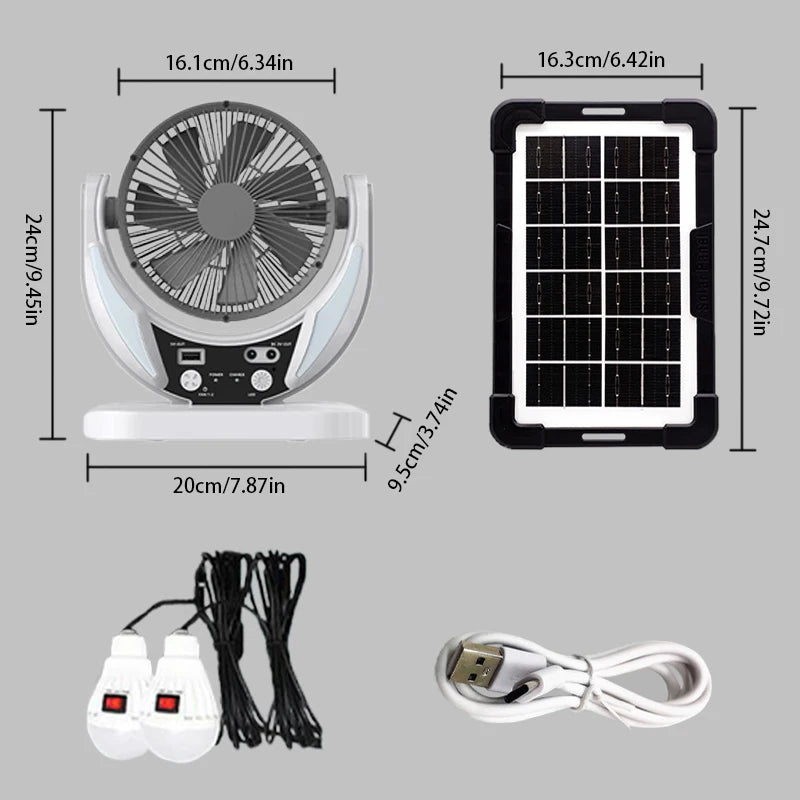 Solar-powered multifunctional fan LED emergency light bulb USB charging night light function can charge mobile phones