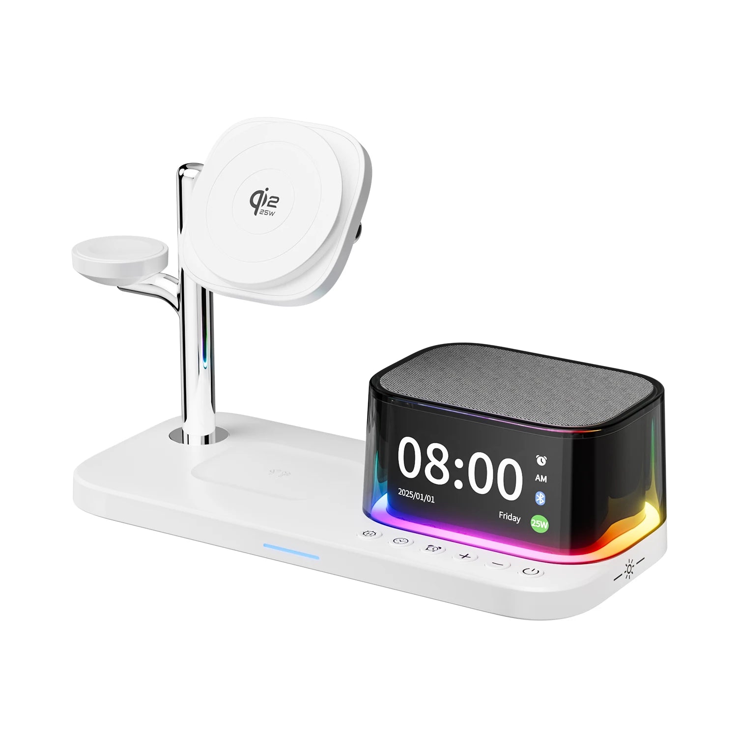 Time alarm clock 3 in 1 magnetic wireless charger 25W fast charging RGB Bluetooth audio multifunctional wireless
