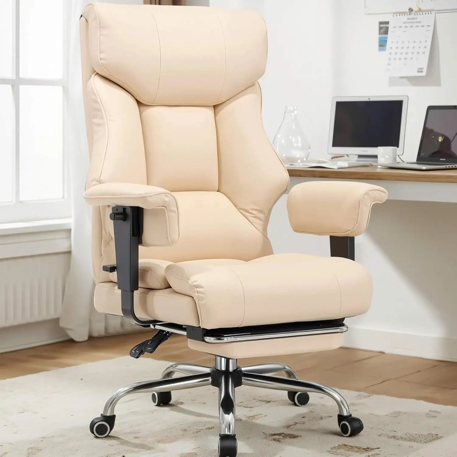 COMHOMA Big and Tall Office Chair 400lbs High Back Leather Executive Chair with Ergonomic Lumbar Support & Pocket