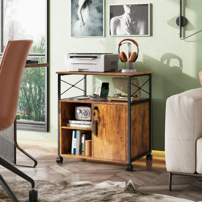 GALAXHERO File Cabinet Charging Station Lockable Lateral Filing Cabinet Office Printer Cabinet A4 Letter File Folders