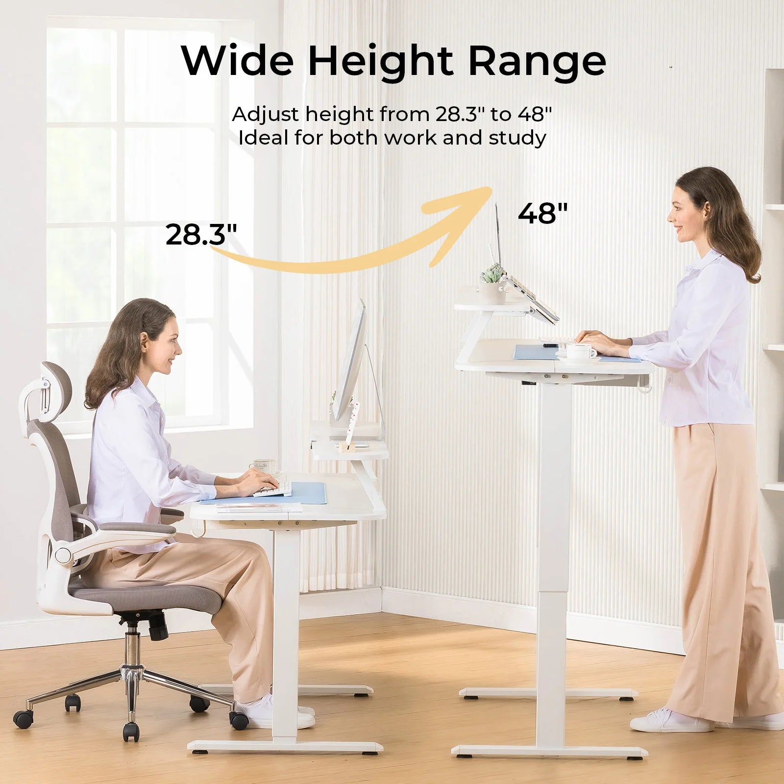 Electric Standing Desk with Drawers Sit Stand up Desk Height Adjustable Ergonomic Home Office Computer Desk