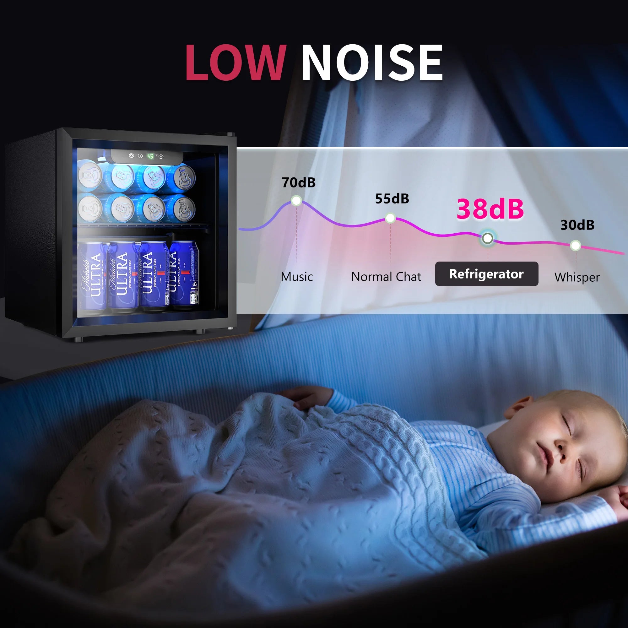 SIMZLIFE Mini Fridge 1.3 cu.ft 48 Can Beverage Refrigerator Cooler for Beer Drinks Wines Beverage Fridge