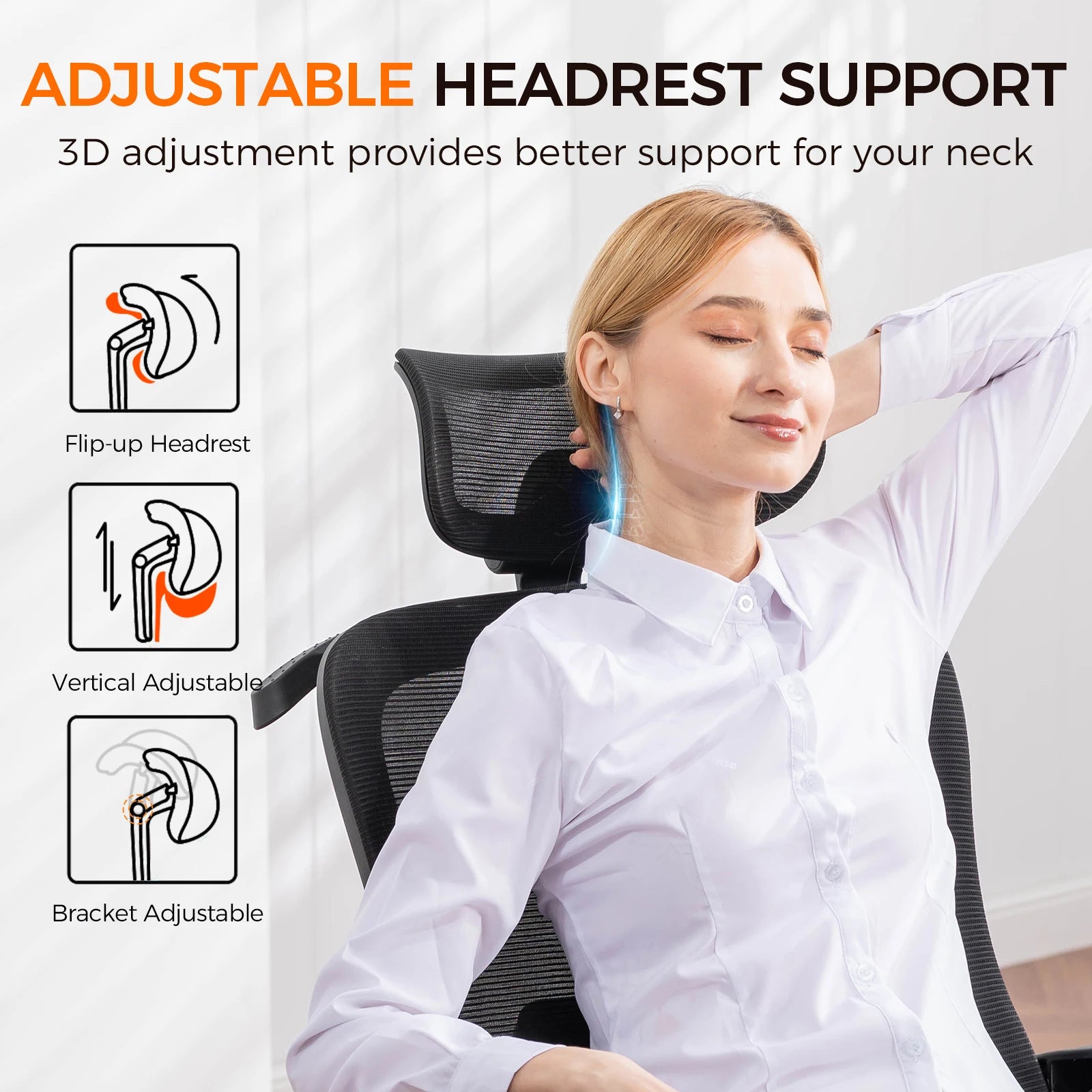 Office Chair: High Back Ergonomic W/ 3D Adjustable Lumbar Headrest Footrest Reclining Mesh & Linkage Armrest