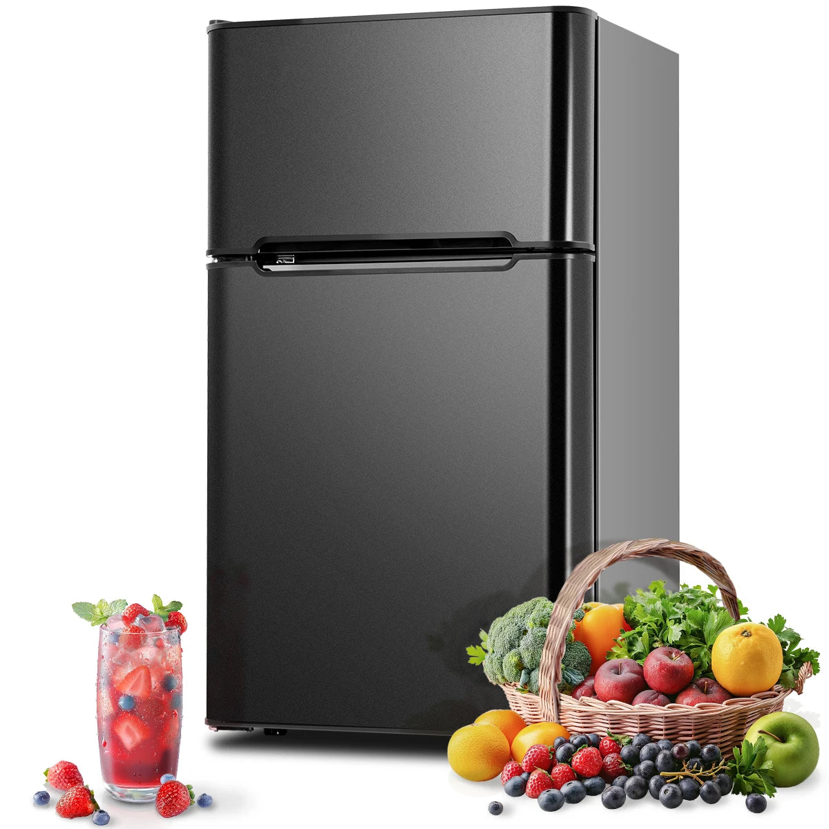 SIMZLIFE Mini Fridge with Freezer 3.2 Cu.Ft Mini Refrigerator Dorm Fridge with 2 Door For Bedroom Apartment Office