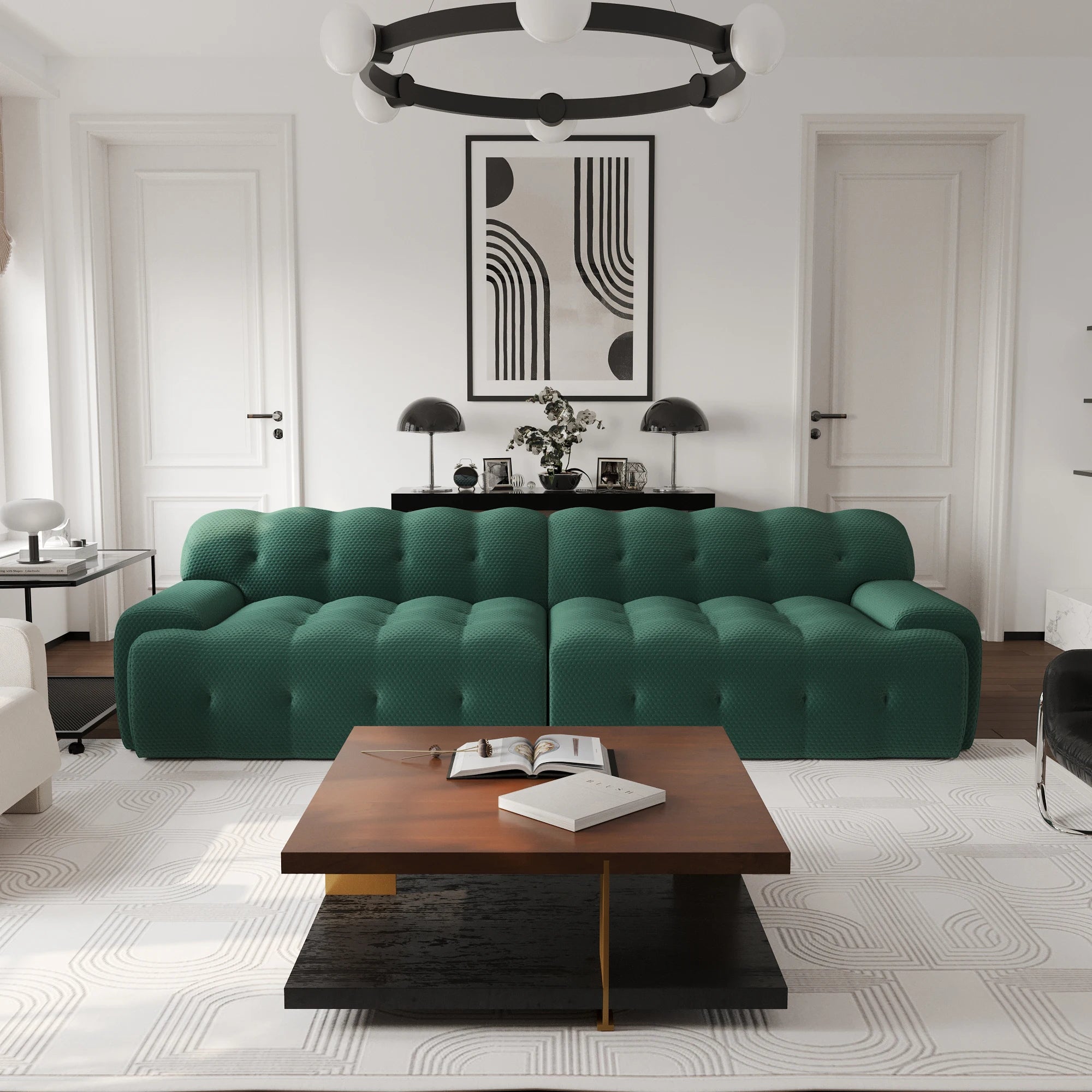 Comfy Cloud 102.4inch Oversized Modular Sectional Sofa 3D Mesh Fabric Curved Loveseat for Living Room - No Assembly