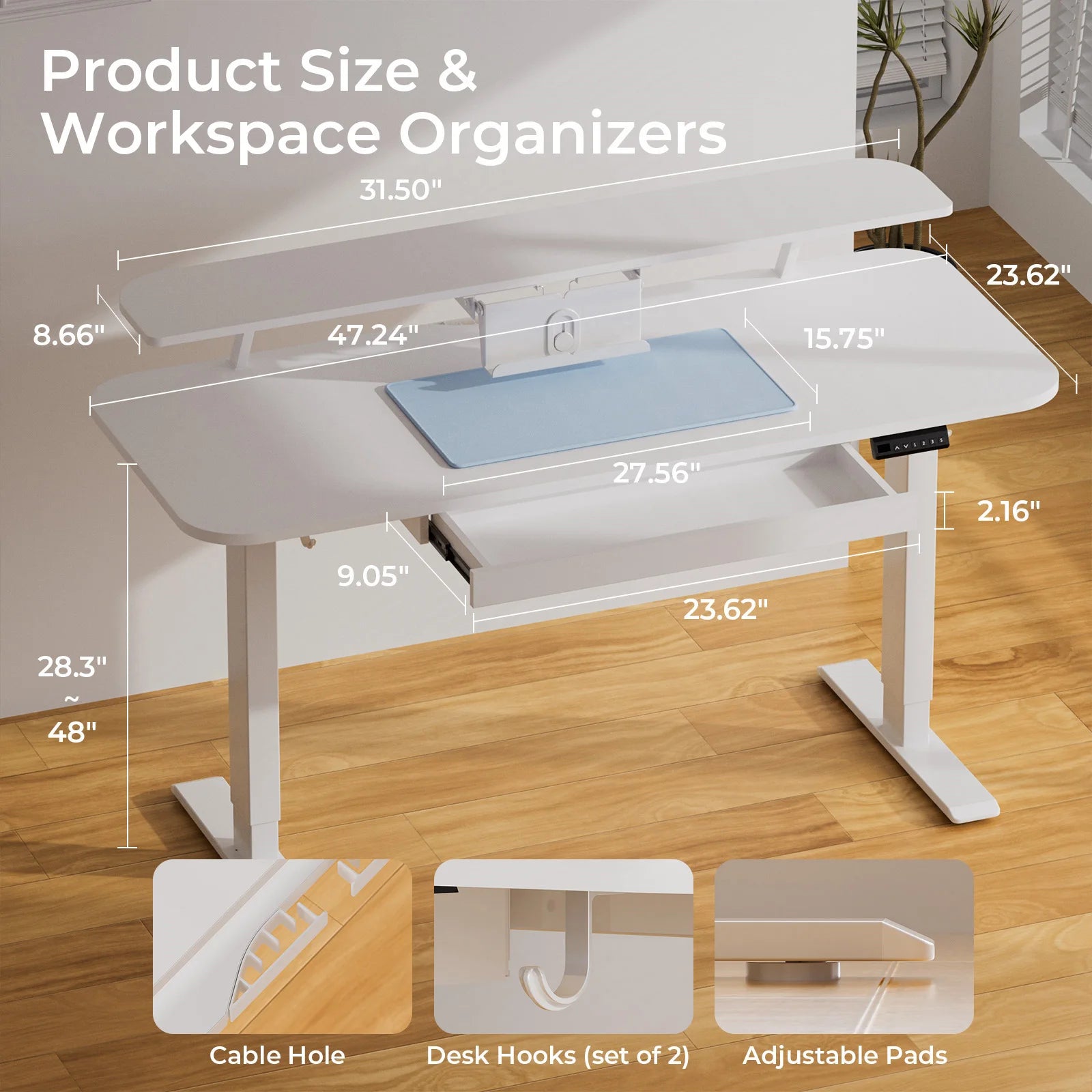 Electric Standing Desk with Drawers Sit Stand up Desk Height Adjustable Ergonomic Home Office Computer Desk