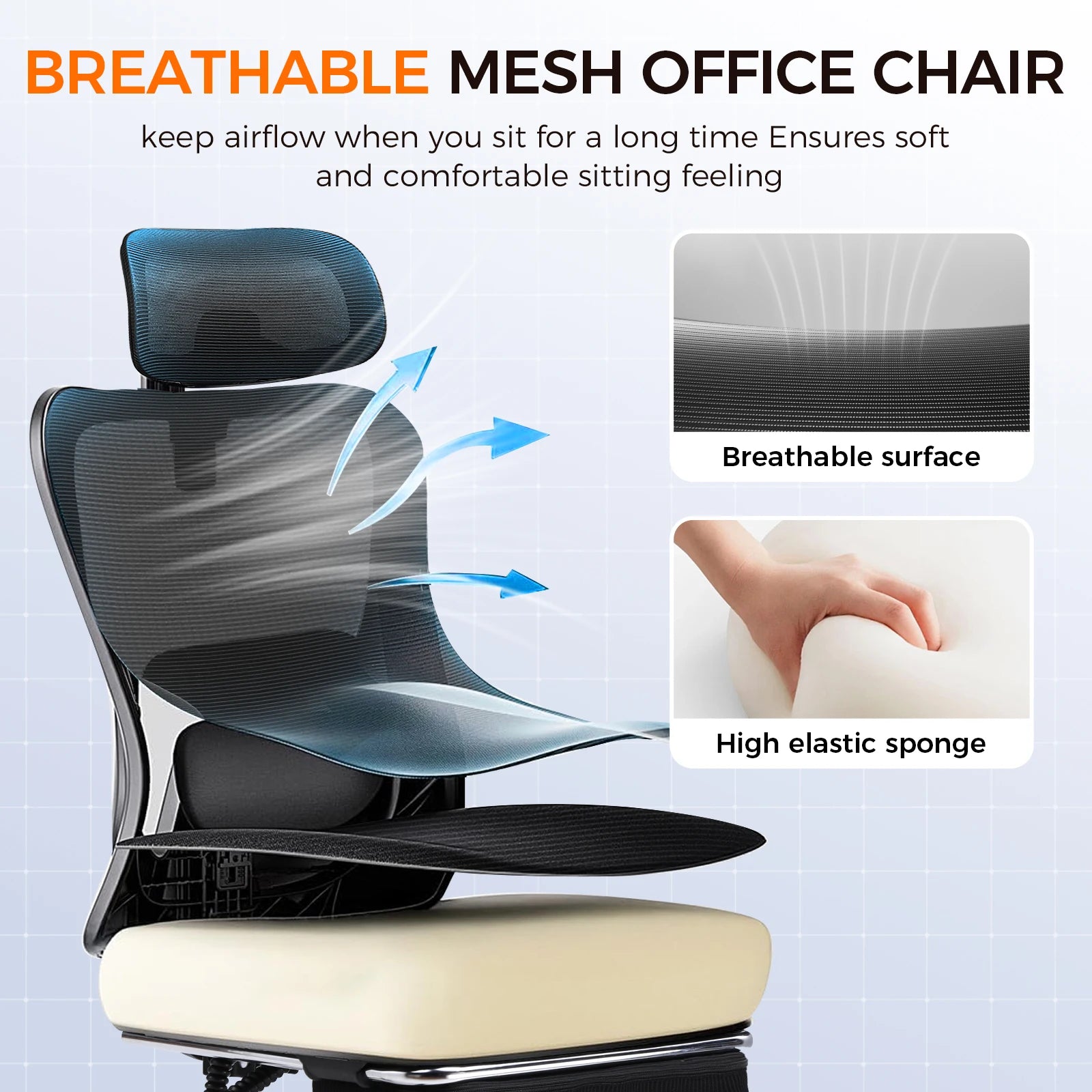 Office Chair: High Back Ergonomic W/ 3D Adjustable Lumbar Headrest Footrest Reclining Mesh & Linkage Armrest