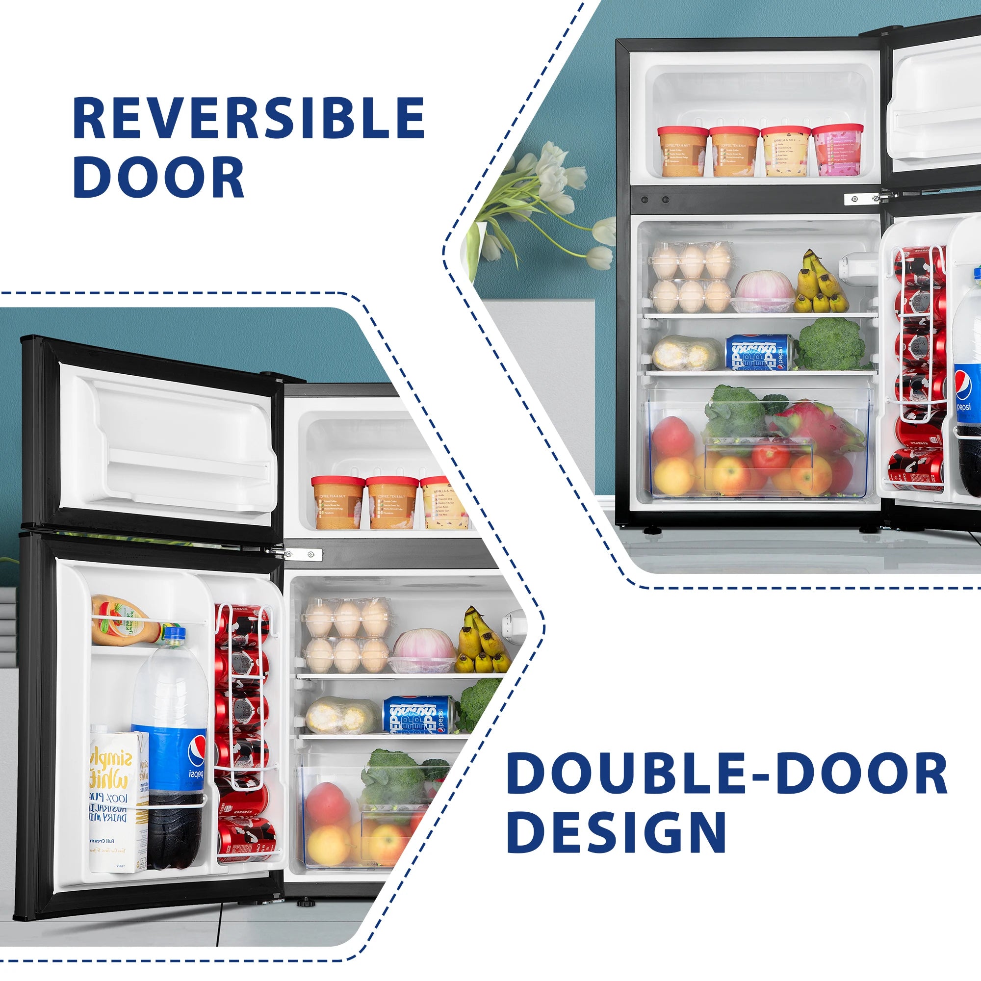 SIMZLIFE Mini Fridge with Freezer 3.2 Cu.Ft Mini Refrigerator Dorm Fridge with 2 Door For Bedroom Apartment Office