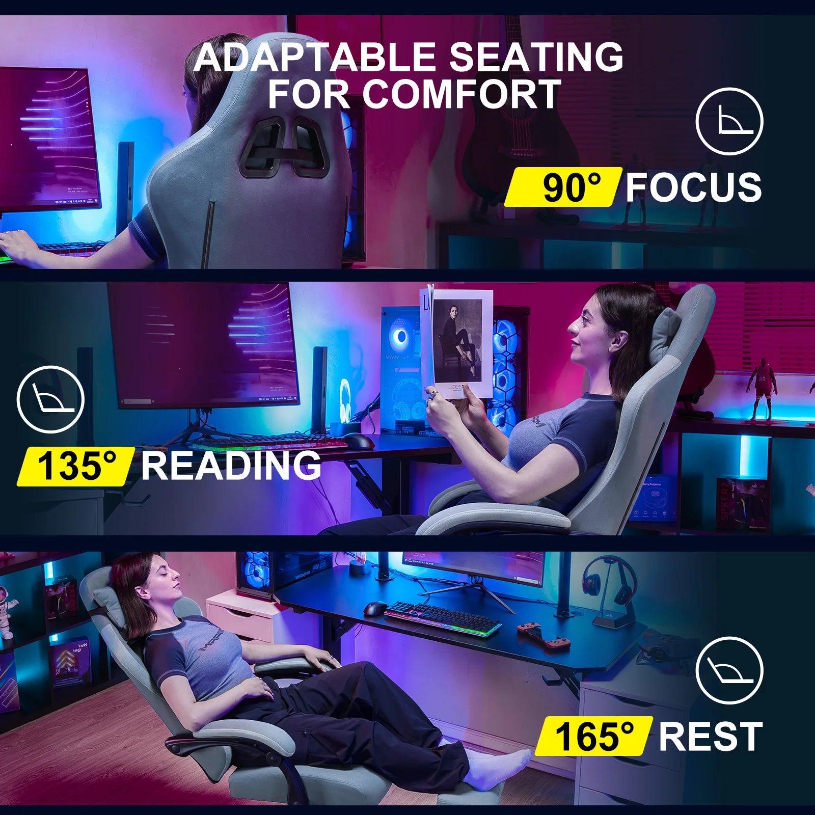 GTPLAYER Gaming Stuhl Ergonomischer Gaming Sessel Schreibtischstuhl mit Stoffoberfläche Federsitzkissen