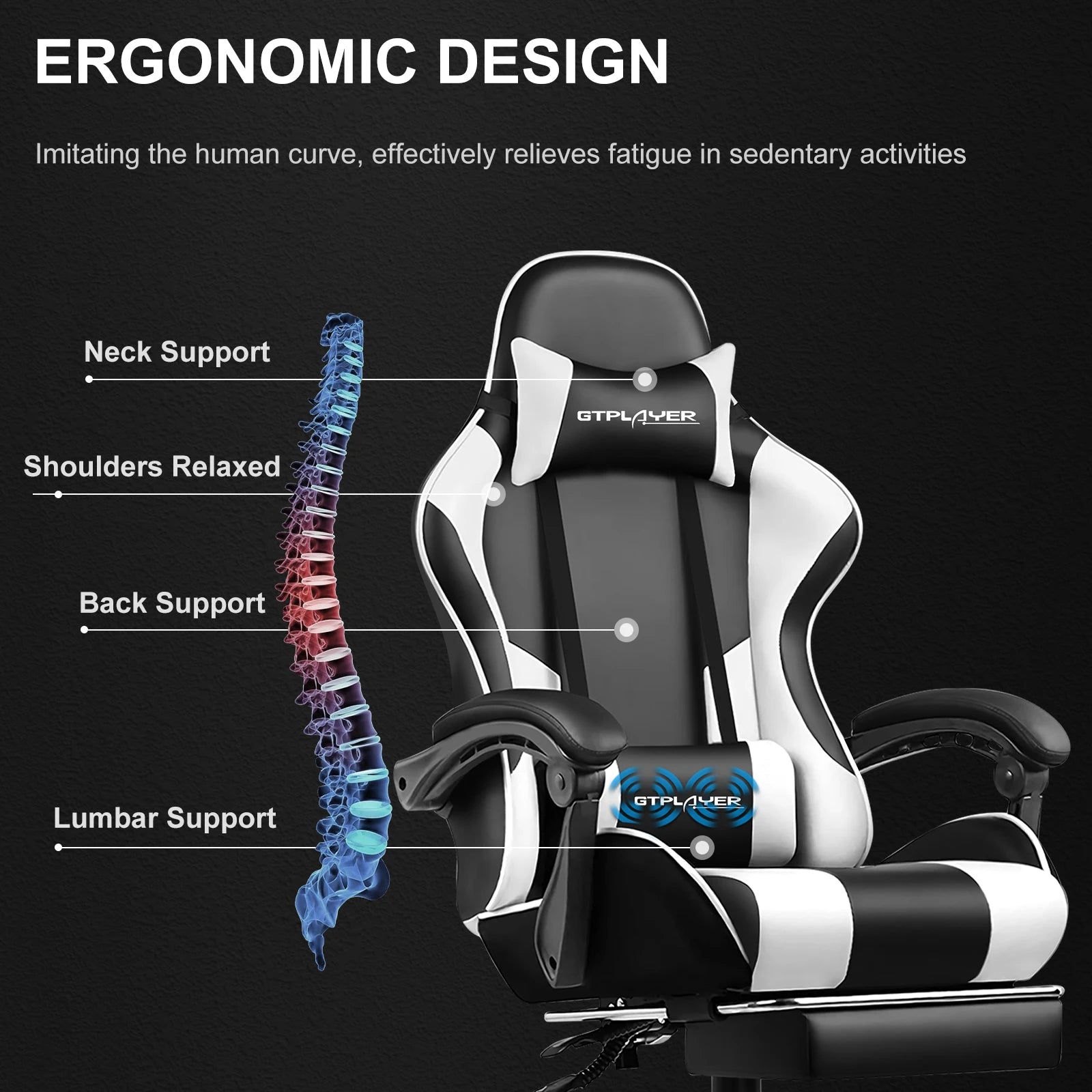 GTPLAYER Gaming Chair with Footrest Lumbar Support Adjustable Height Swivel Seat Headrest for Office or Gaming