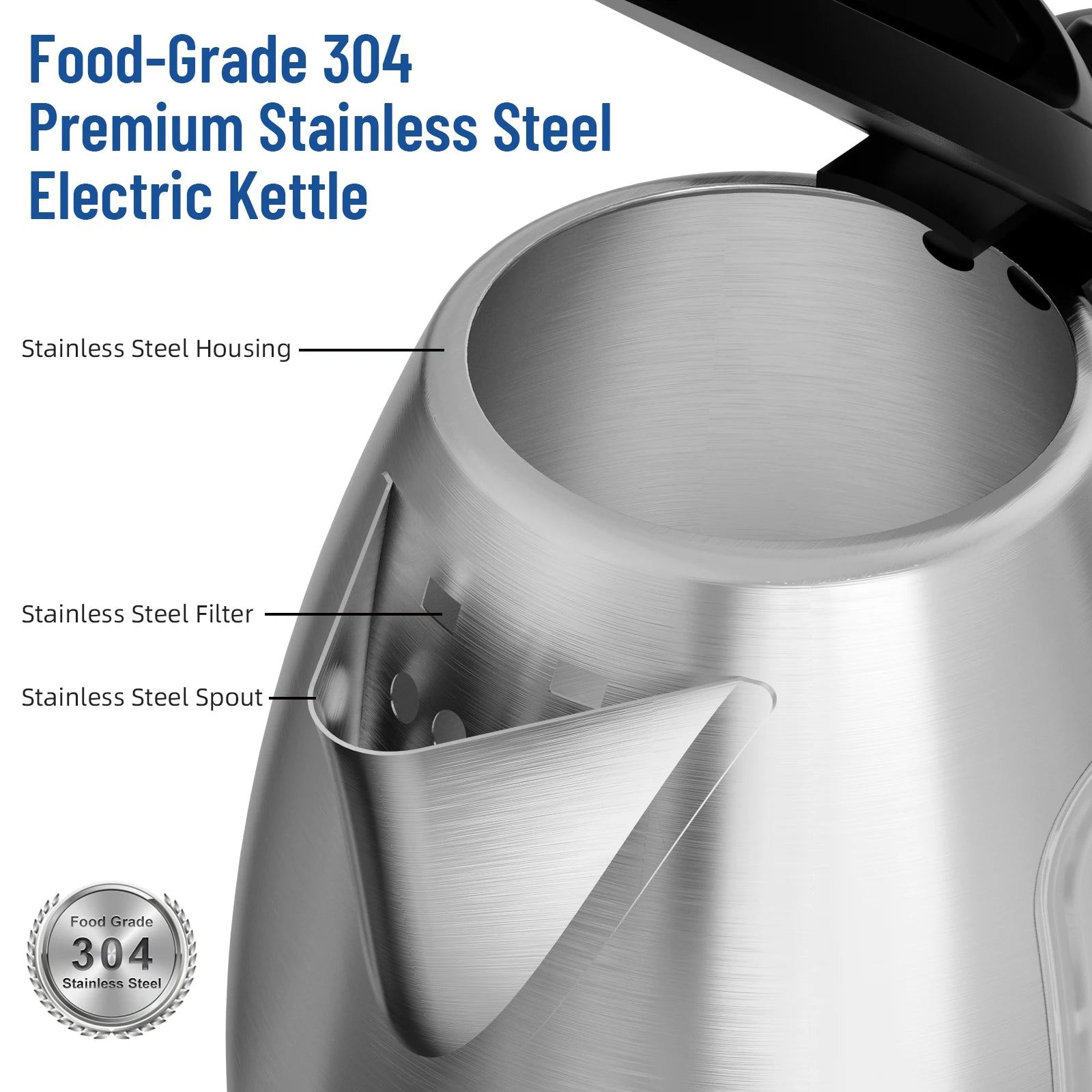 Stainless Steel Electric Kettle 1.8 Liter Tea Kettle Electric & Hot Water Kettle 1500W Fast Boil with LED Light Auto