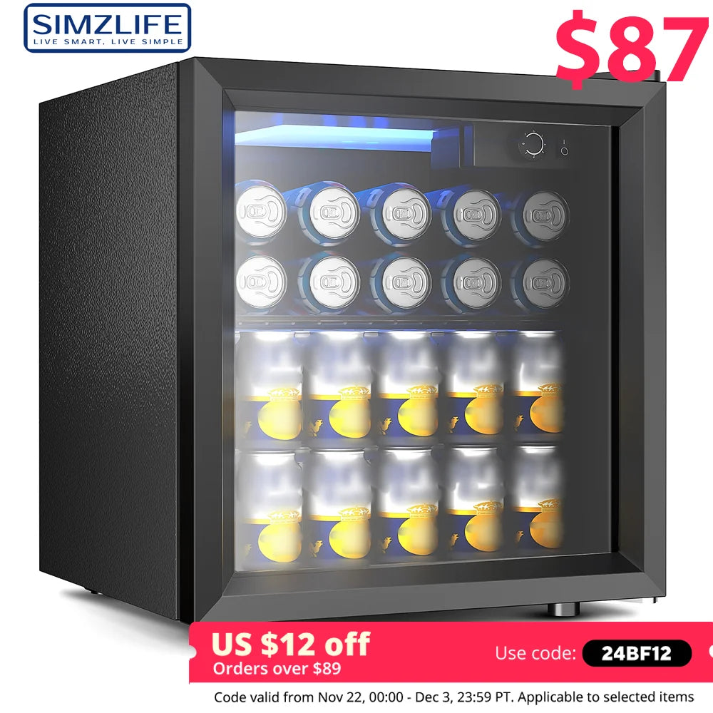 SIMZLIFE Mini Fridge 1.3 cu.ft 48 Can Beverage Refrigerator Cooler for Beer Drinks Wines Beverage Fridge