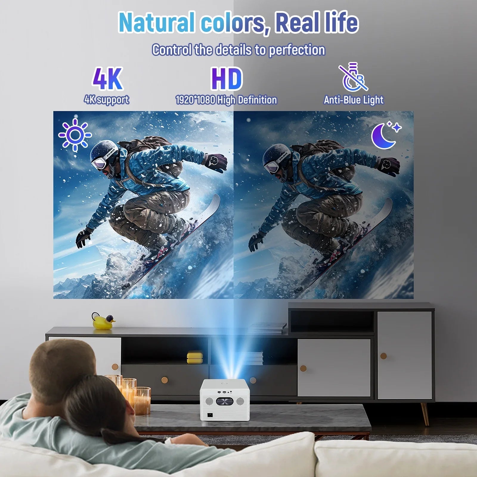 BESTSKI P7 Projector Android 11 4K FHD 1920*1080P Dual Wifi 600ANSI 180°flexible BT5.0 Cinema Outdoor Portable Projetor