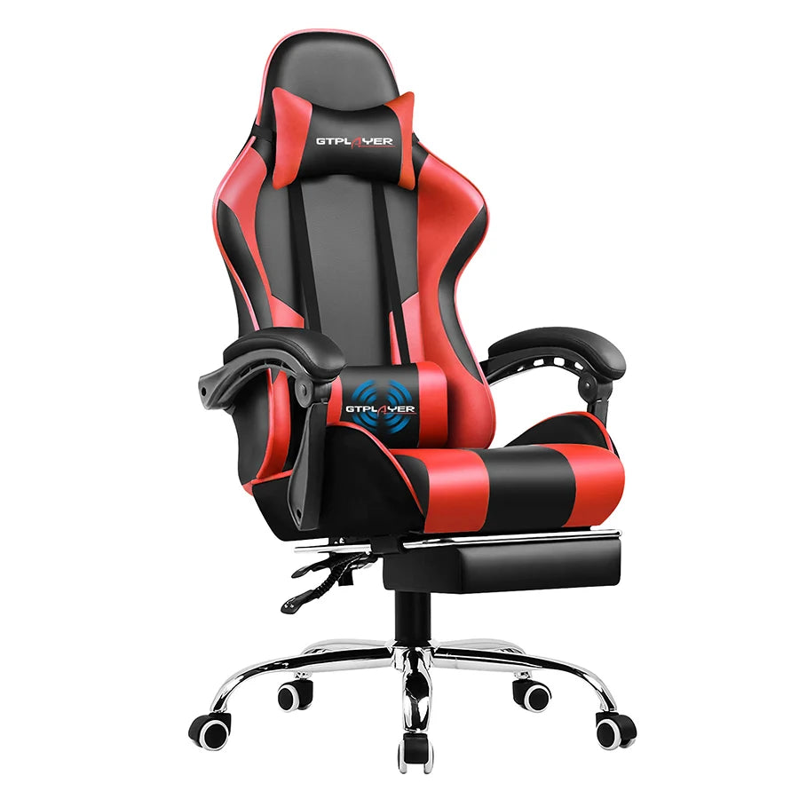 GTPLAYER Gaming Chair with Footrest Lumbar Support Adjustable Height Swivel Seat Headrest for Office or Gaming - Red