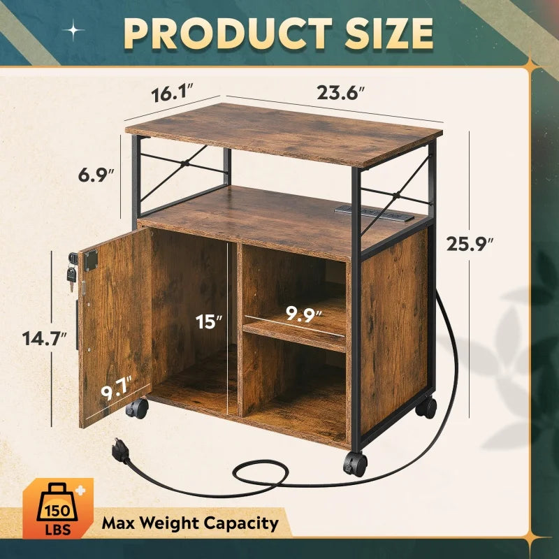 GALAXHERO File Cabinet Charging Station Lockable Lateral Filing Cabinet Office Printer Cabinet A4 Letter File Folders